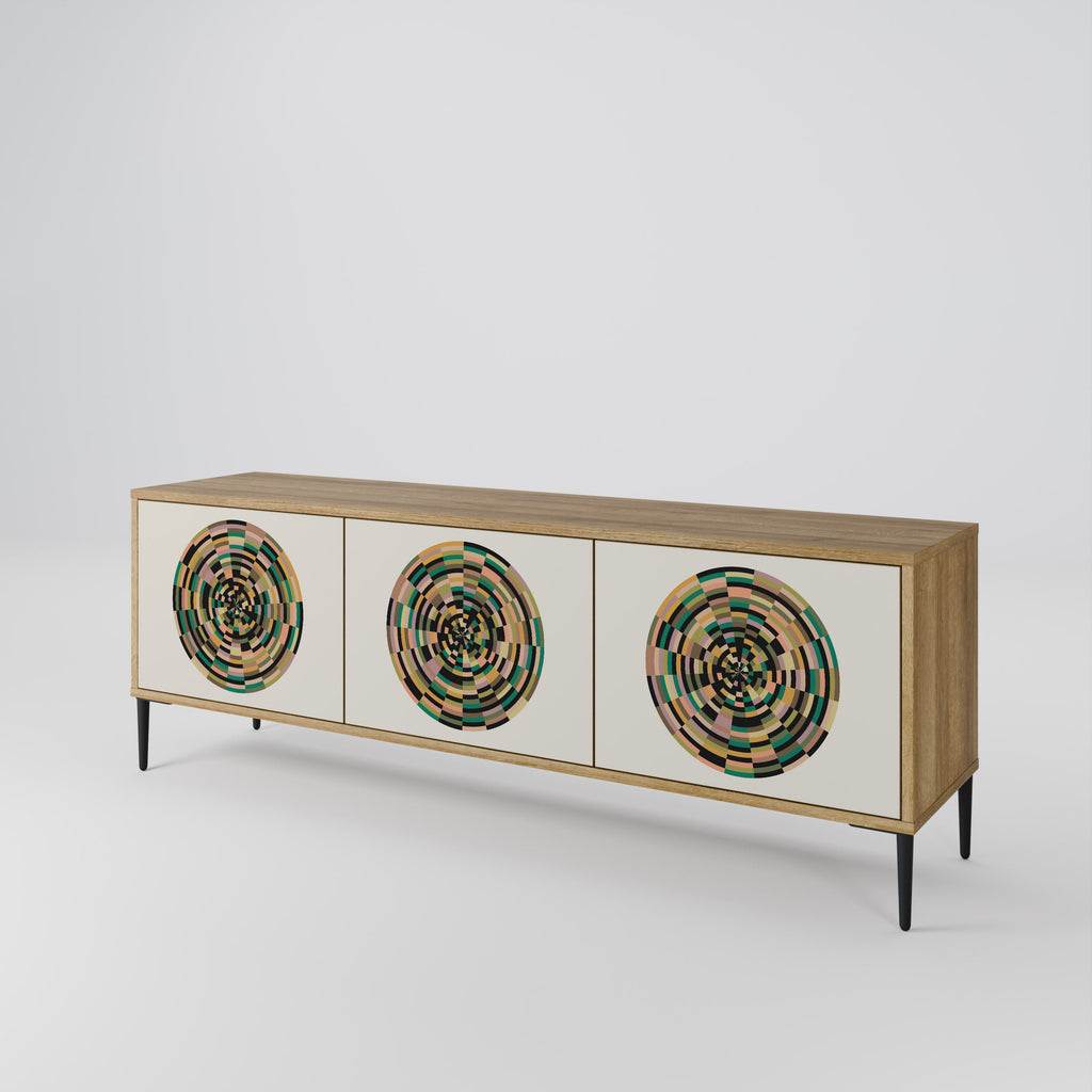 GREEN CIRCLES 3-Door TV Stand in Oak Effect