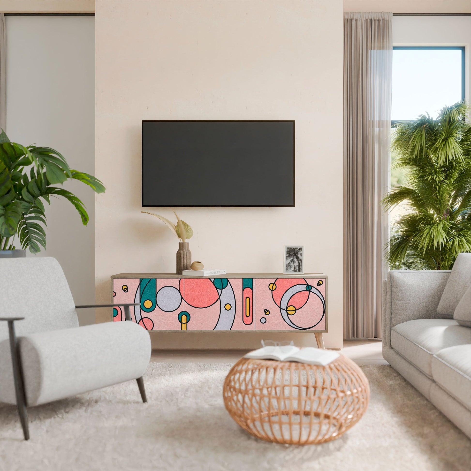 GOSSAMER ECHOES 3-Door TV Stand in Oak Effect