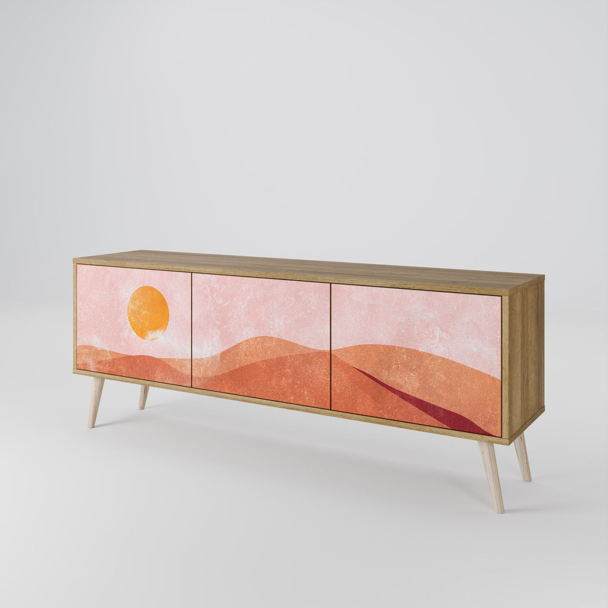 LUMINOUS SUNLIGHT 3-Door TV Stand in Oak Effect