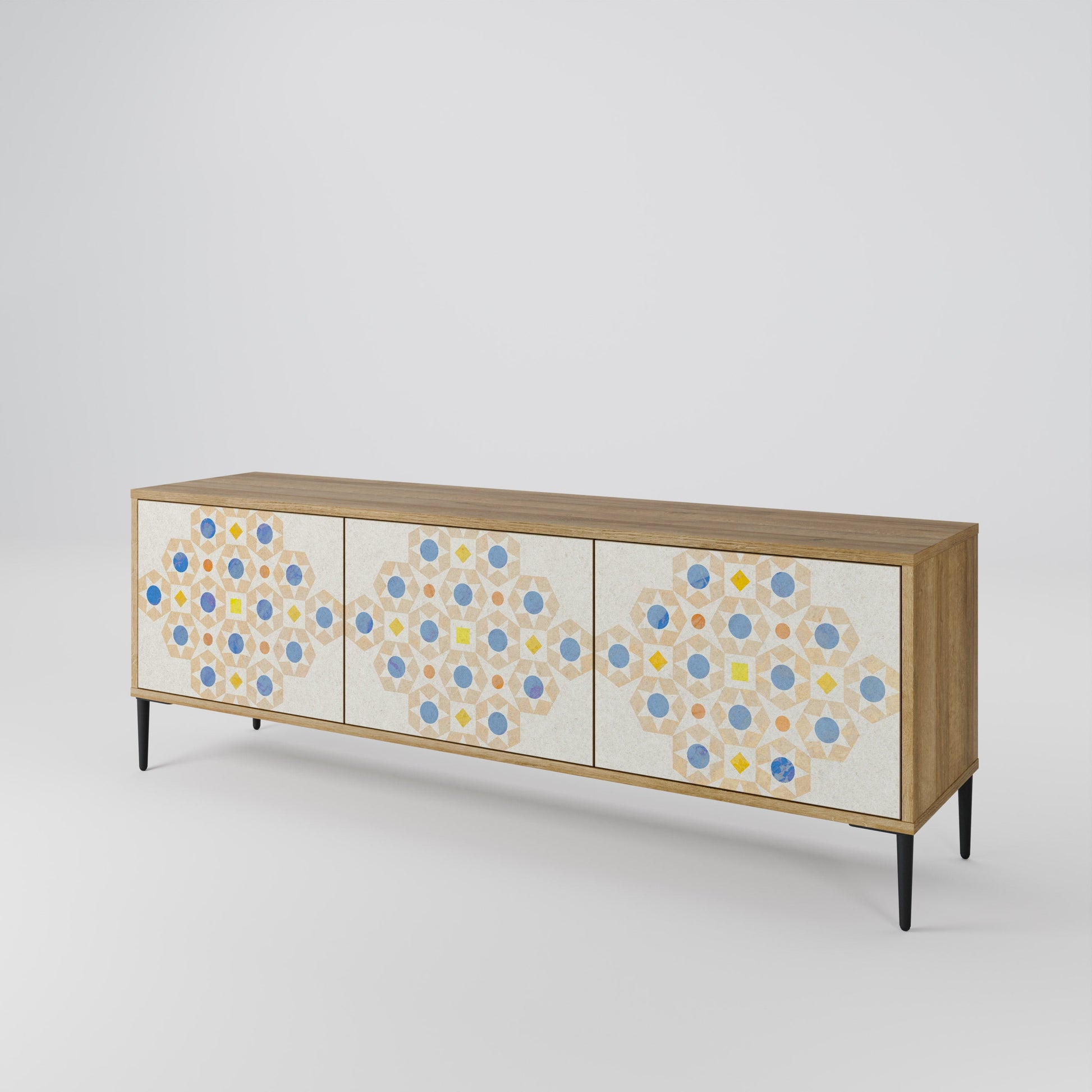 PATTERNED PRISM 3-Door TV Stand in Oak Effect
