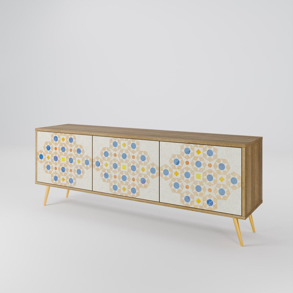 PATTERNED PRISM 3-Door TV Stand in Oak Effect