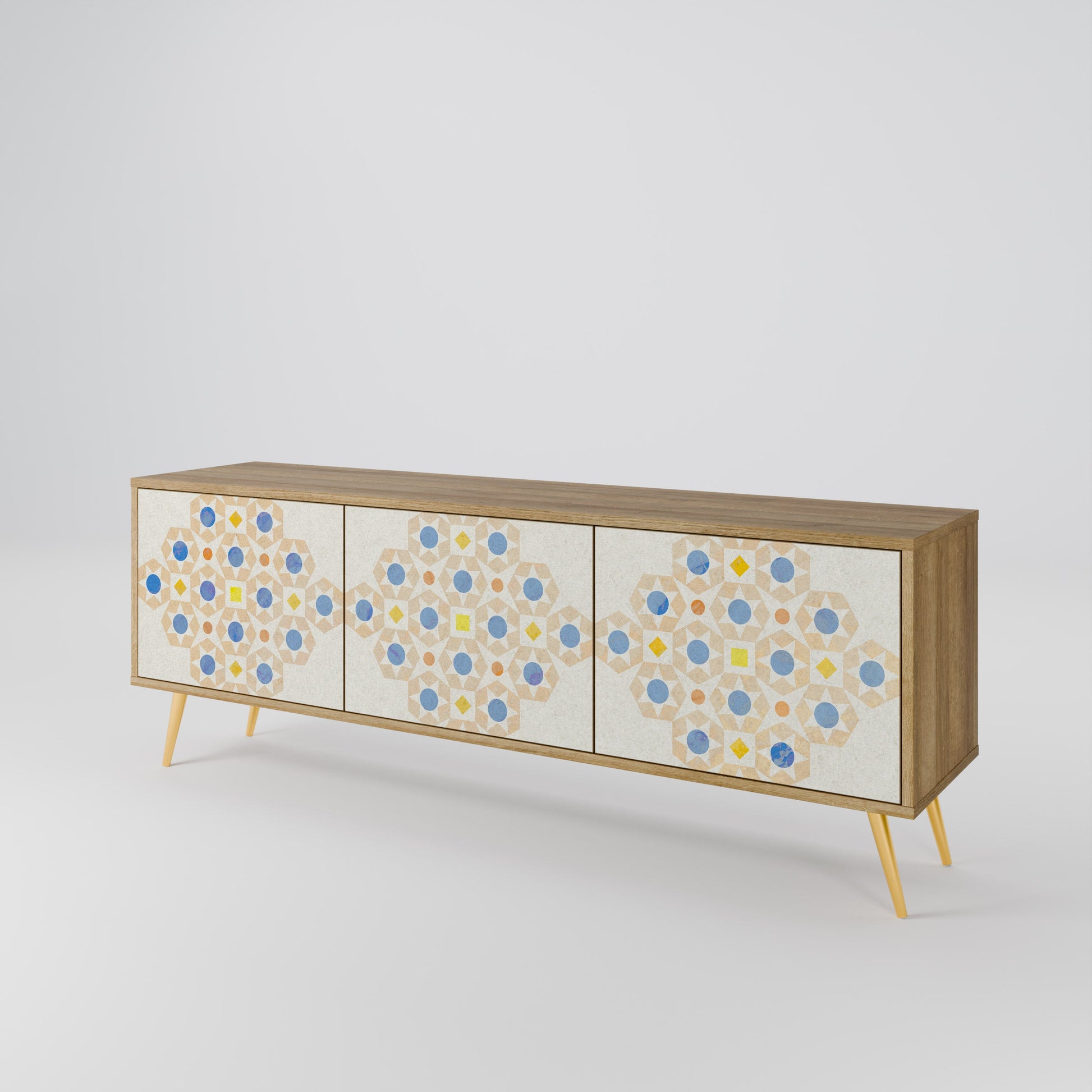 PATTERNED PRISM 3-Door TV Stand in Oak Effect