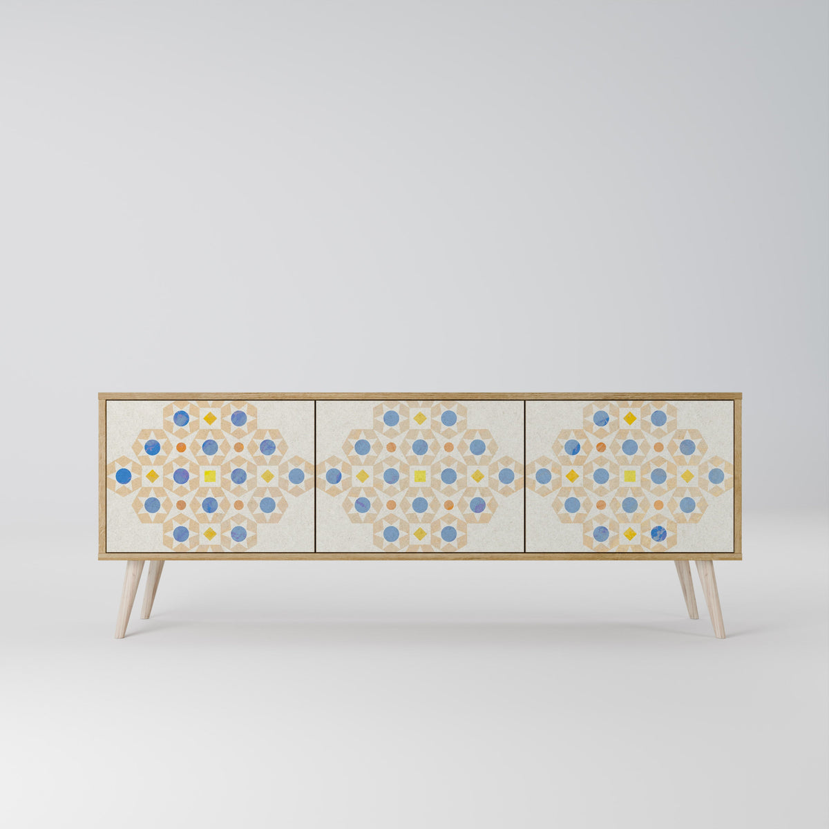 PATTERNED PRISM 3-Door TV Stand in Oak Effect