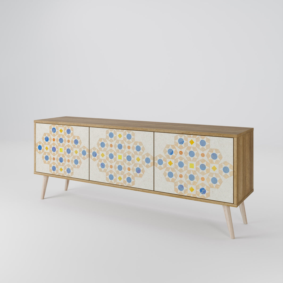 PATTERNED PRISM 3-Door TV Stand in Oak Effect