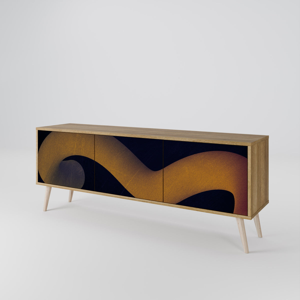 HOLLOW TIME 3-Door TV Stand in Oak Effect