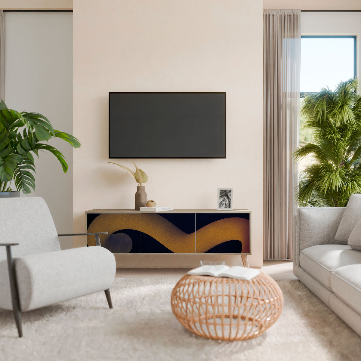 HOLLOW TIME 3-Door TV Cabinet