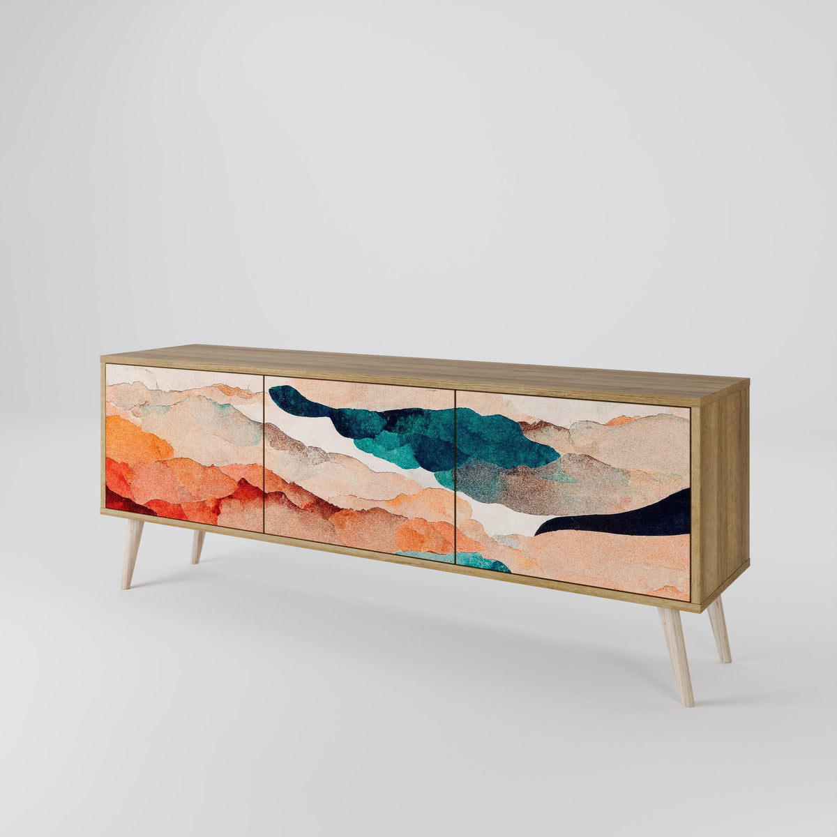 ABSTRACT LANDSCAPE 3-Door TV Stand in Oak Effect