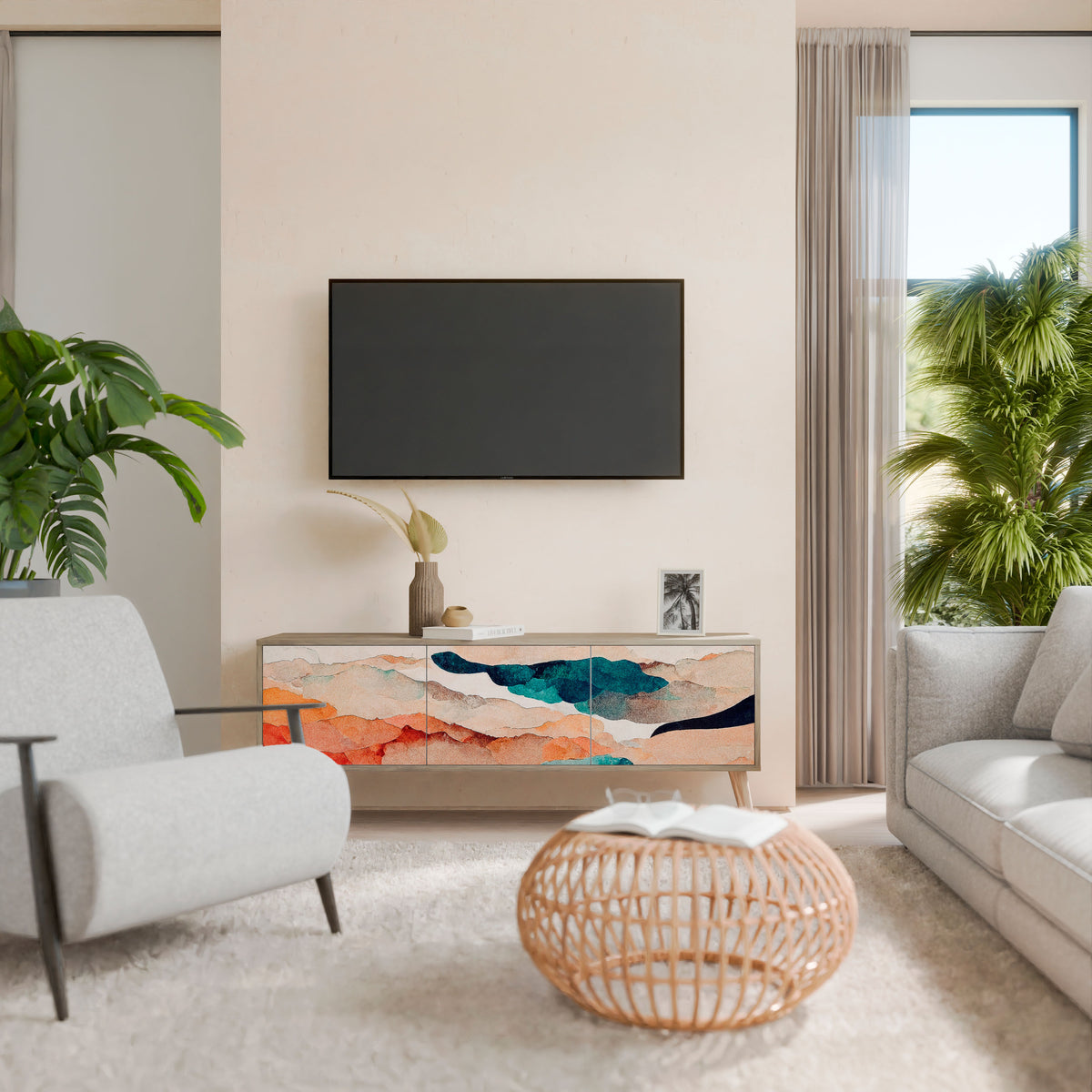 ABSTRACT LANDSCAPE 3-Door TV Cabinet