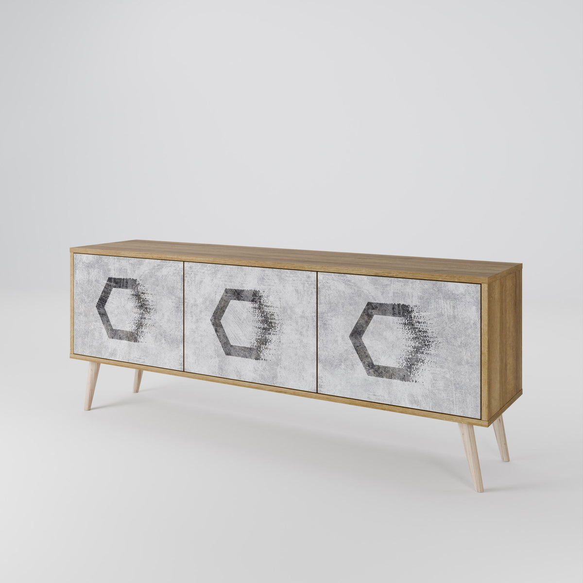 HEXAGONAL FIGURES 3-Door TV Stand in Oak Effect