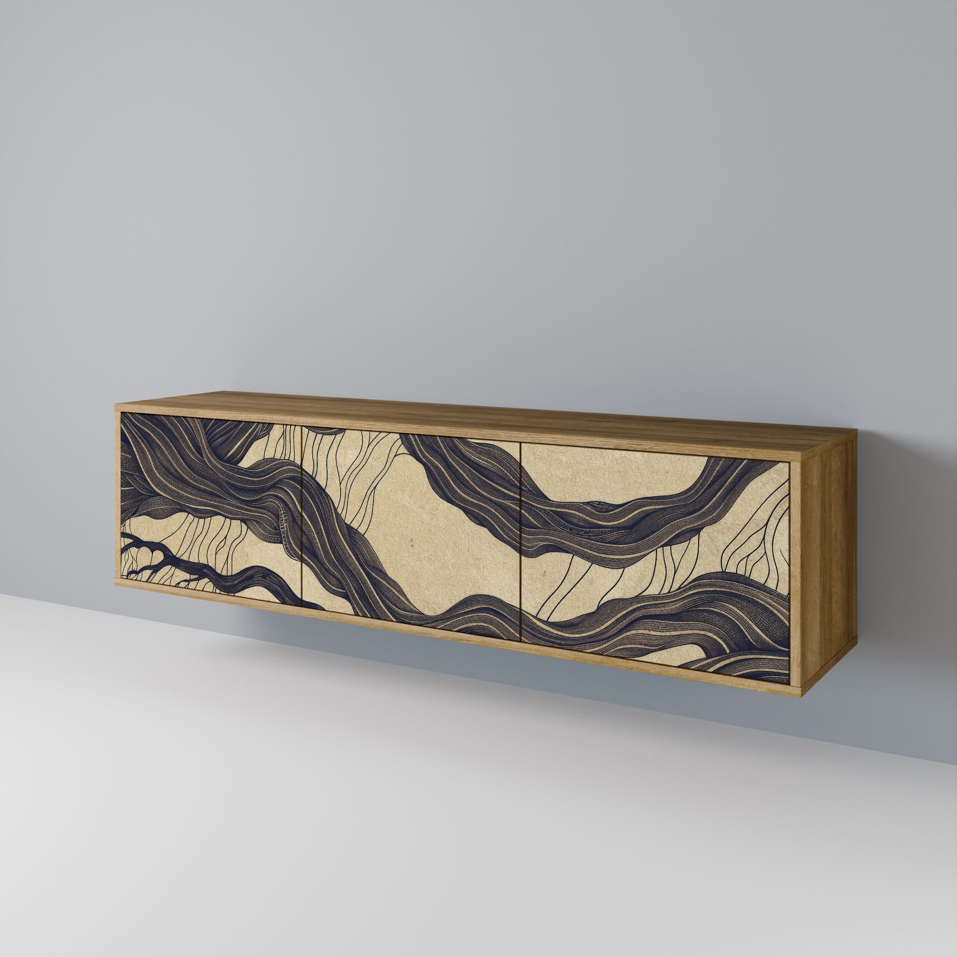 UNIFIED FRAGMENTS 3-Door TV Stand in Oak Effect