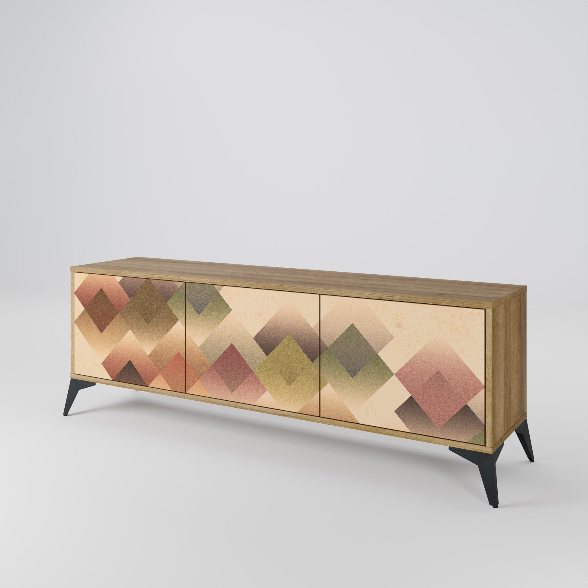 GEOMETRIC FUSION 3-Door TV Stand in Oak Effect