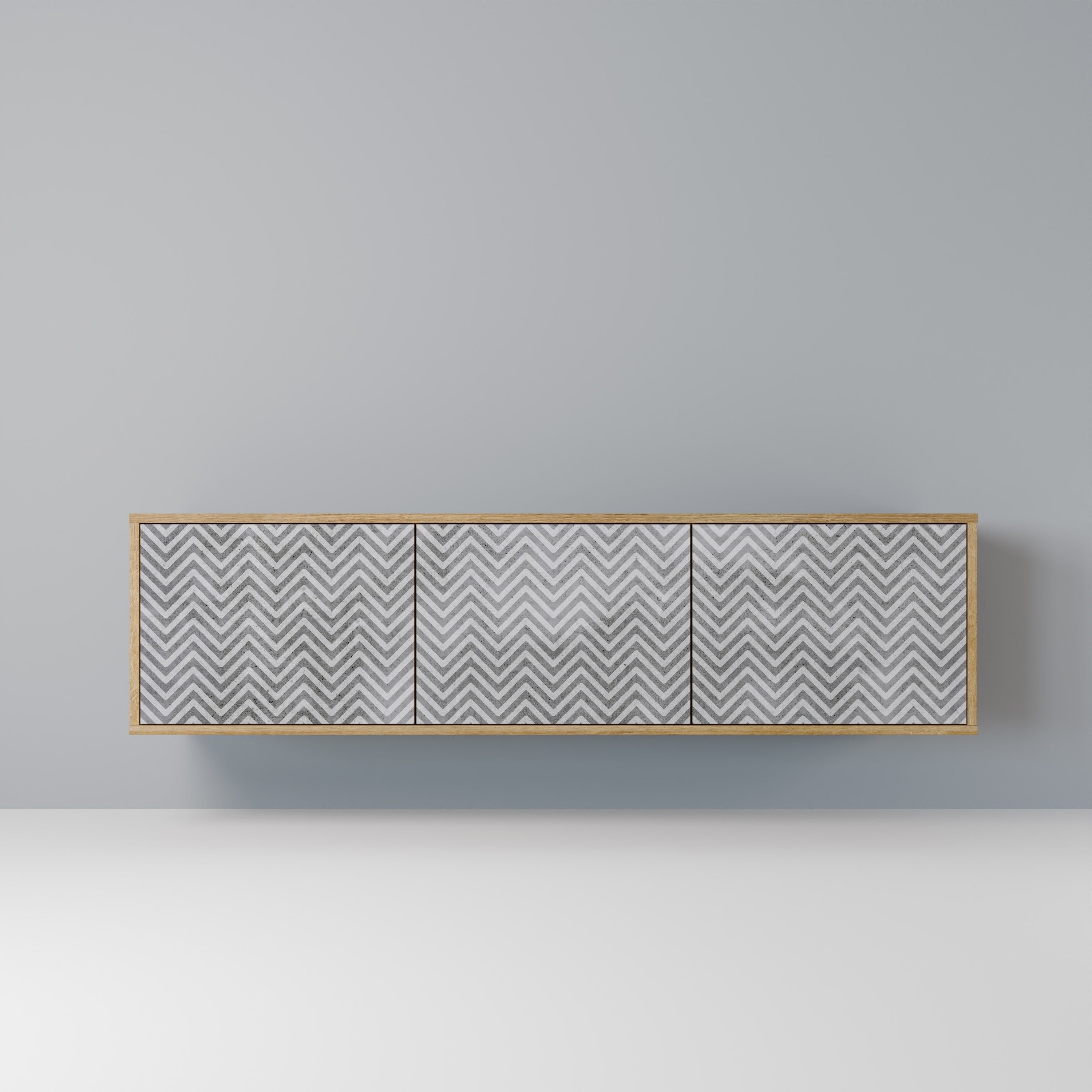 Meuble TV 3 portes CONCRETE ZIG ZAG effet chêne