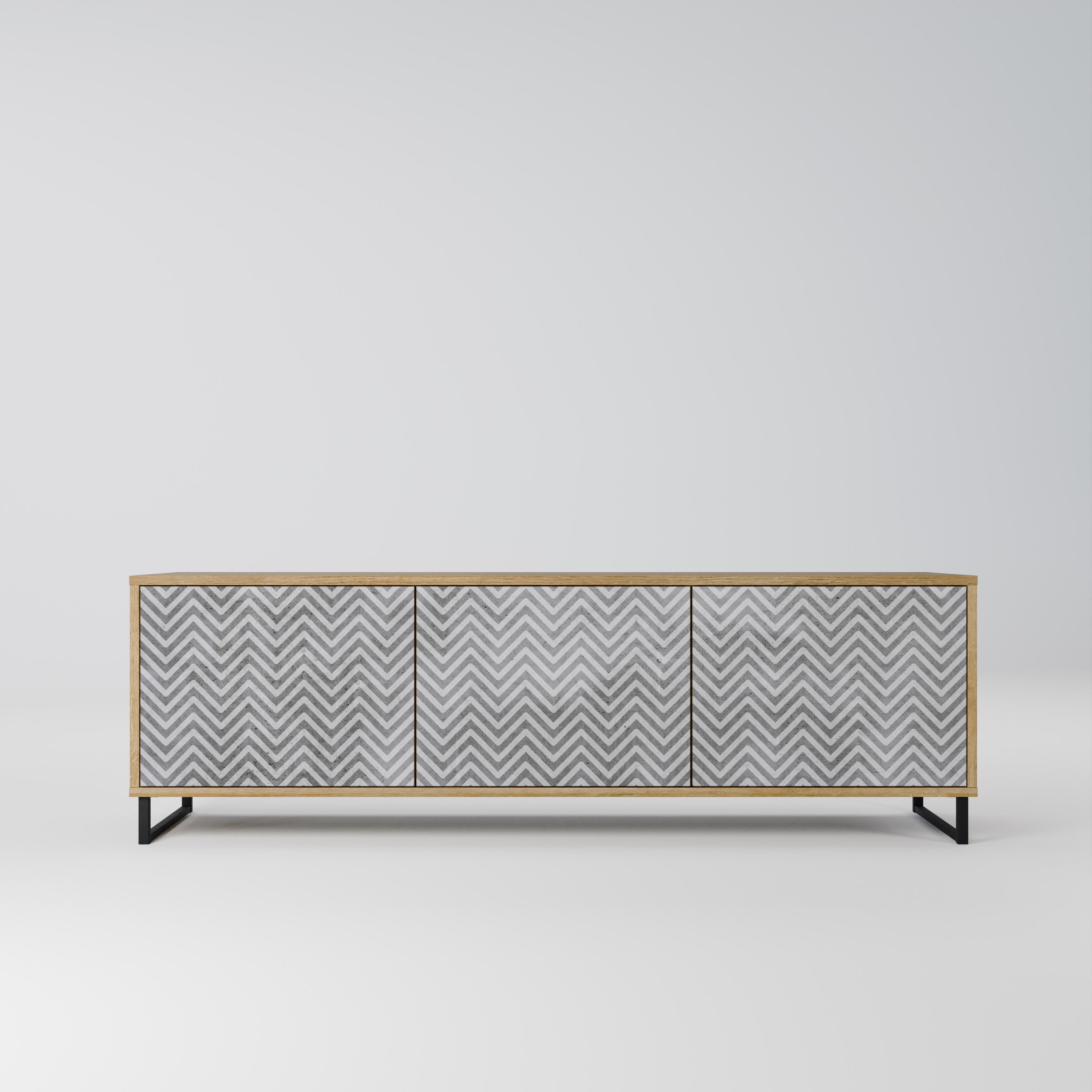 Meuble TV 3 portes CONCRETE ZIG ZAG effet chêne