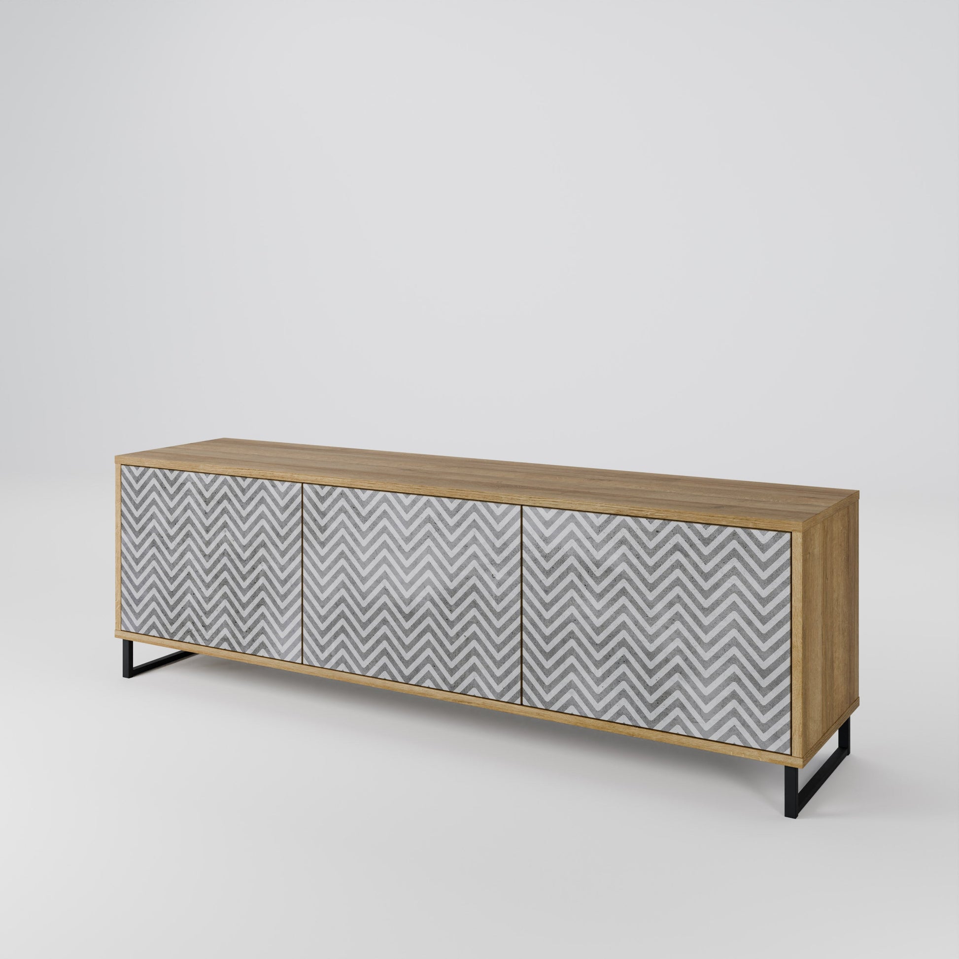 CONCRETE ZIG ZAG 3-Door TV Stand in Oak Effect
