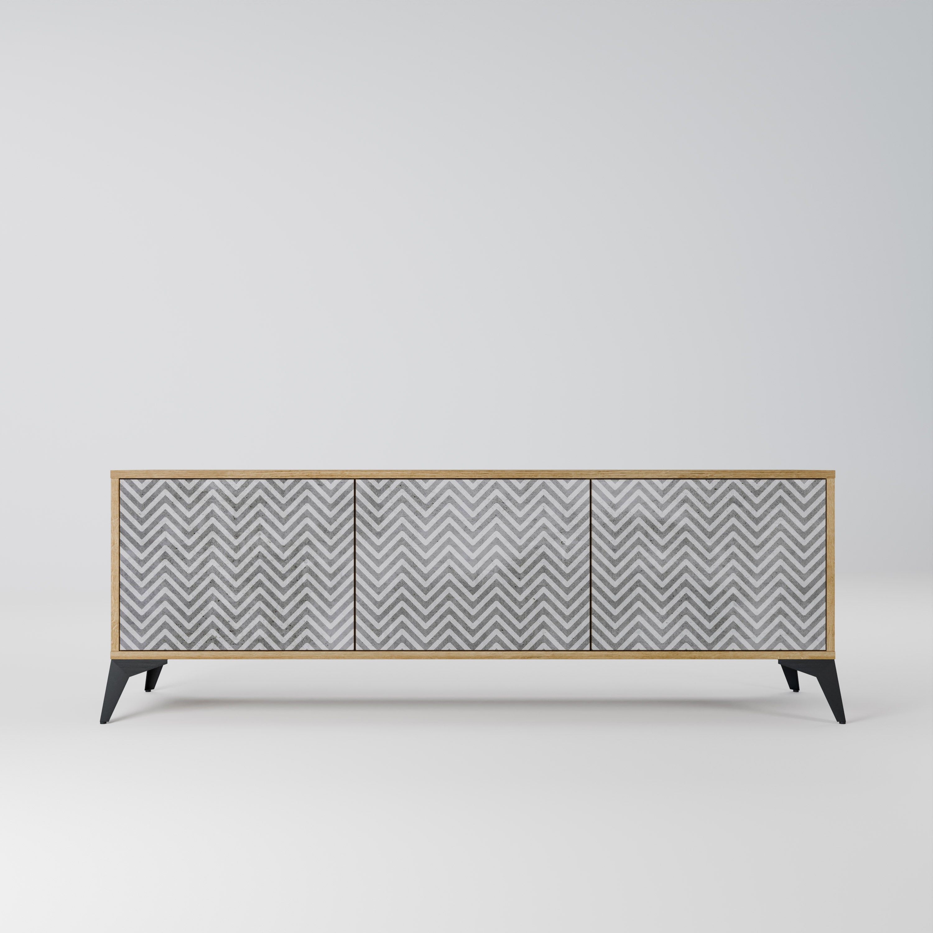 Meuble TV 3 portes CONCRETE ZIG ZAG effet chêne