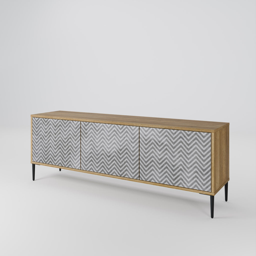 CONCRETE ZIG ZAG 3-Door TV Stand in Oak Effect