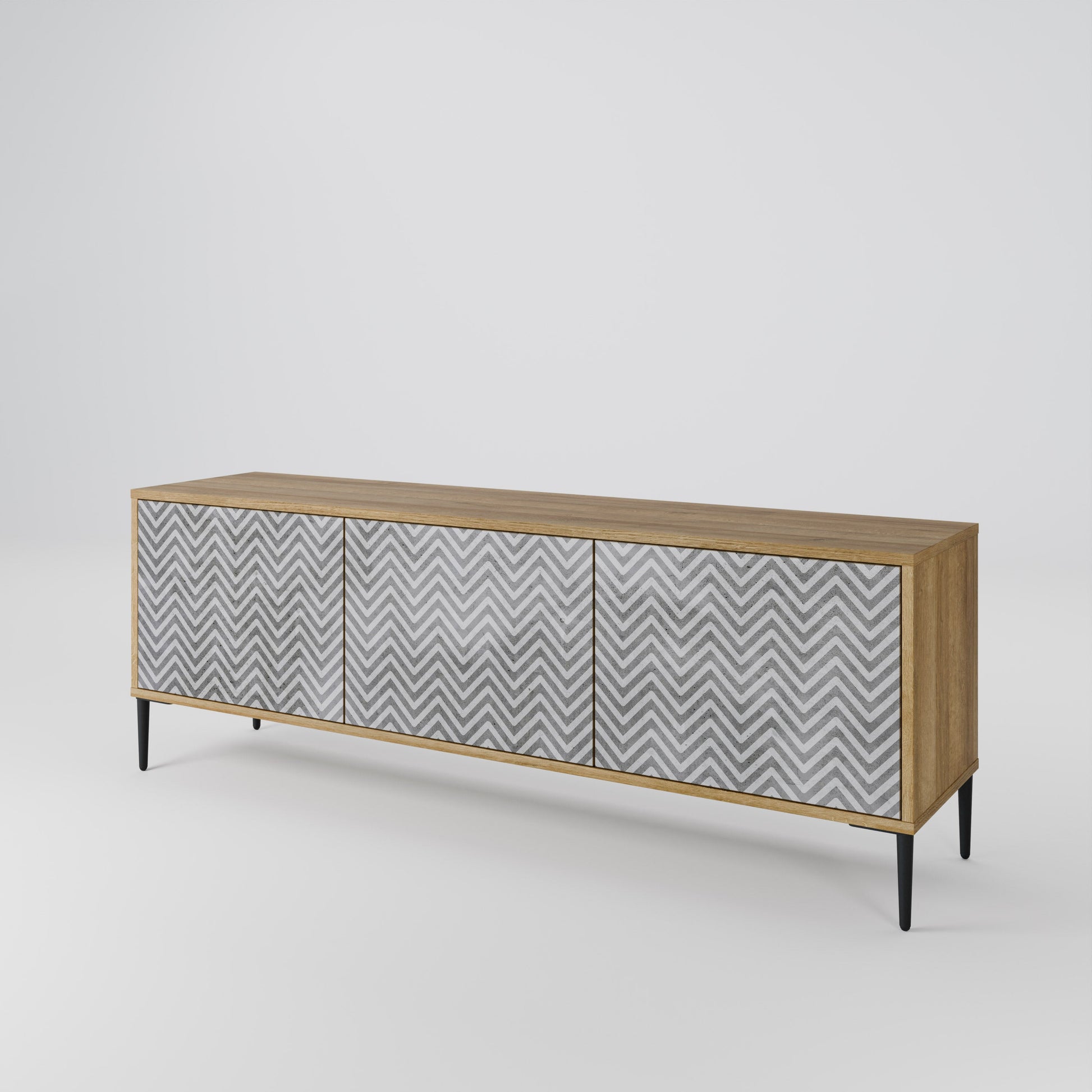 CONCRETE ZIG ZAG 3-Door TV Stand in Oak Effect
