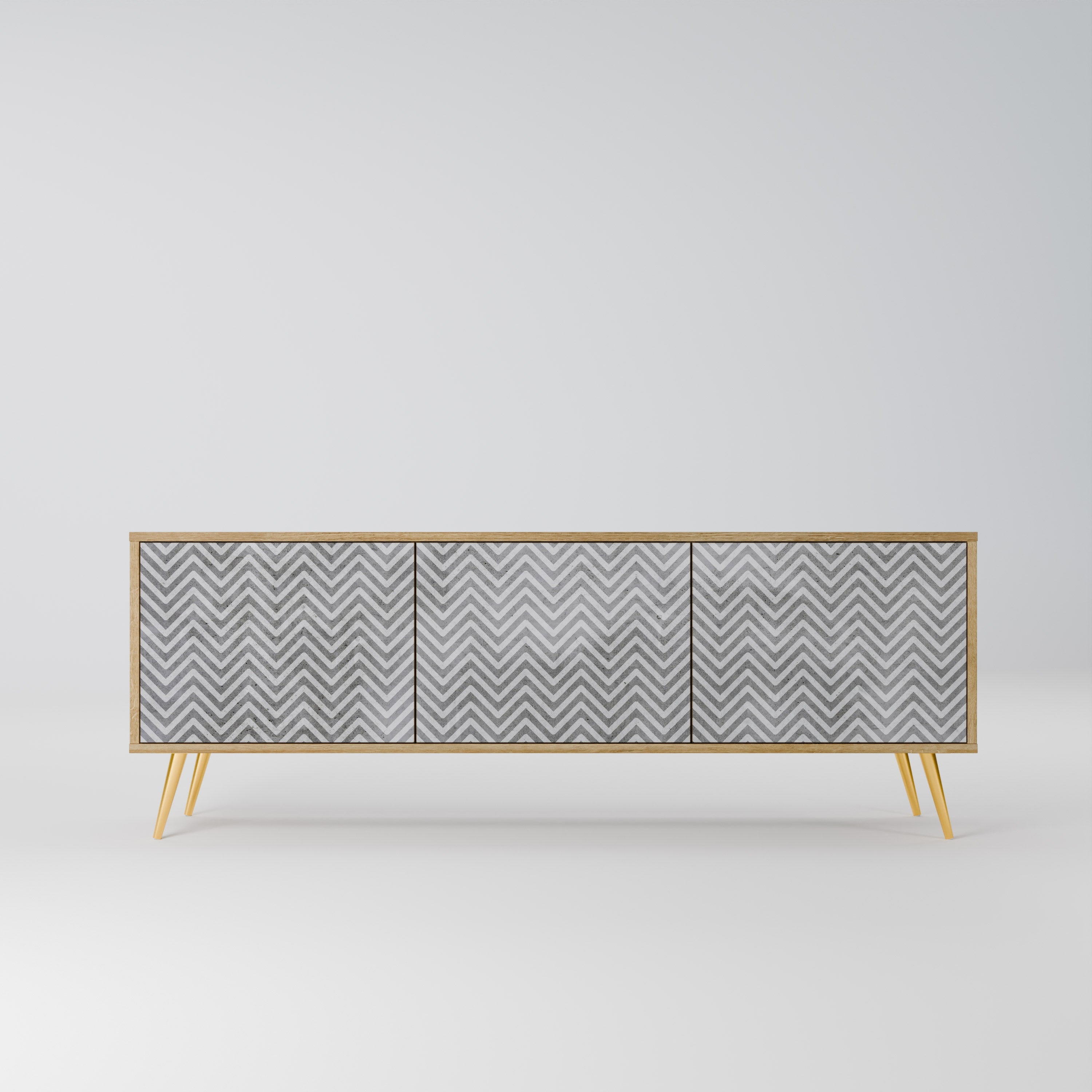 Meuble TV 3 portes CONCRETE ZIG ZAG effet chêne