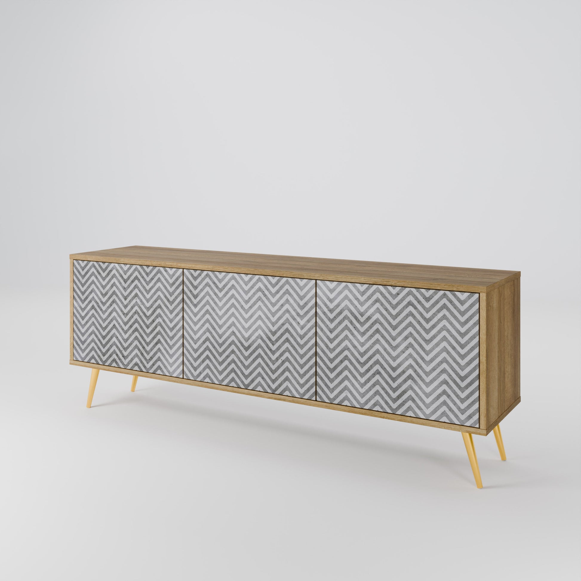 CONCRETE ZIG ZAG 3-Door TV Stand in Oak Effect