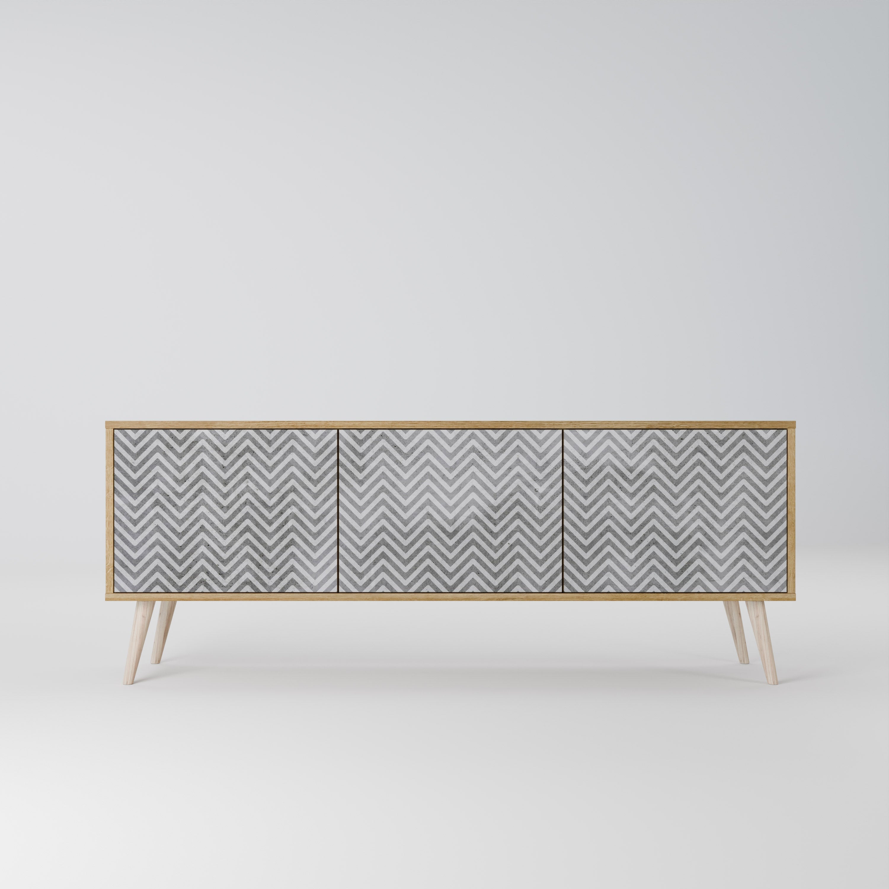 Meuble TV 3 portes CONCRETE ZIG ZAG effet chêne