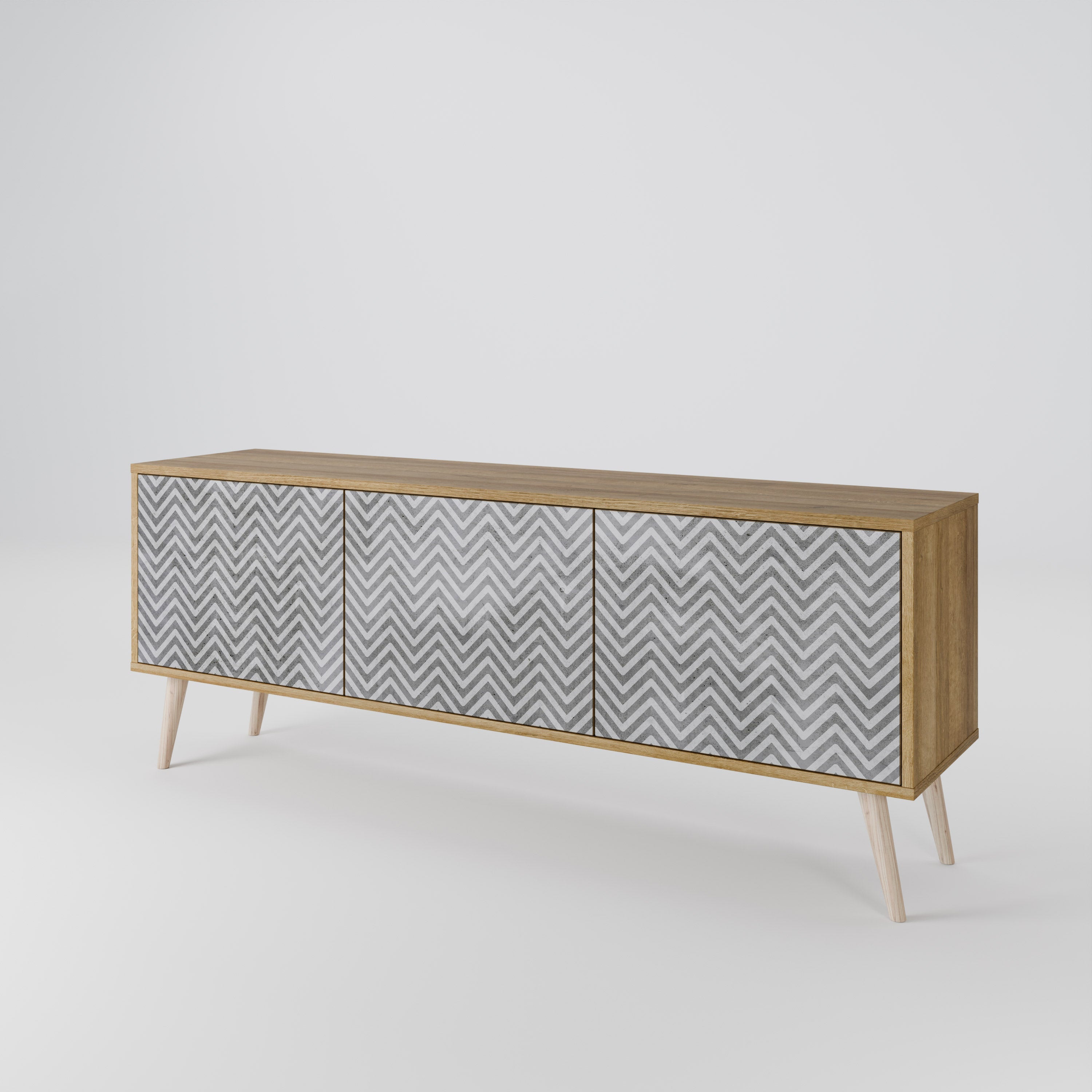 Meuble TV 3 portes CONCRETE ZIG ZAG effet chêne