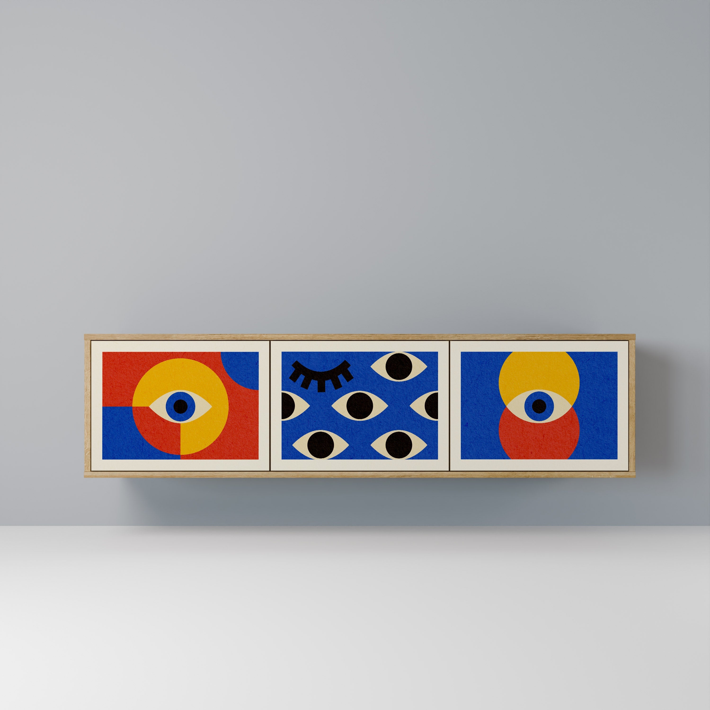 Meuble TV 3 portes GEOMETRIC EYES effet chêne