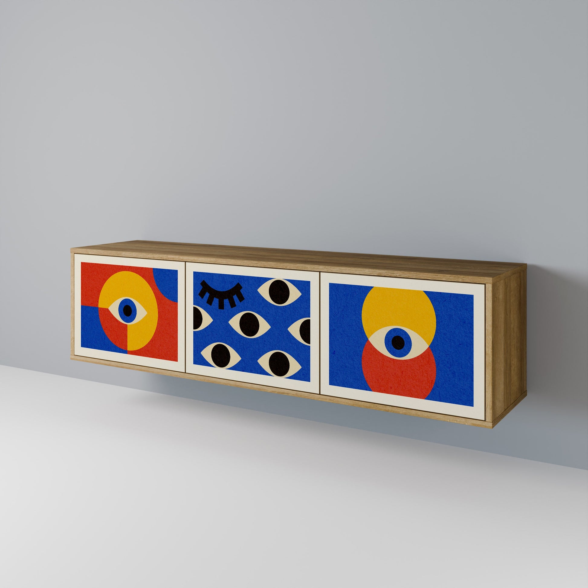 GEOMETRIC EYES 3-Door TV Stand in Oak Effect
