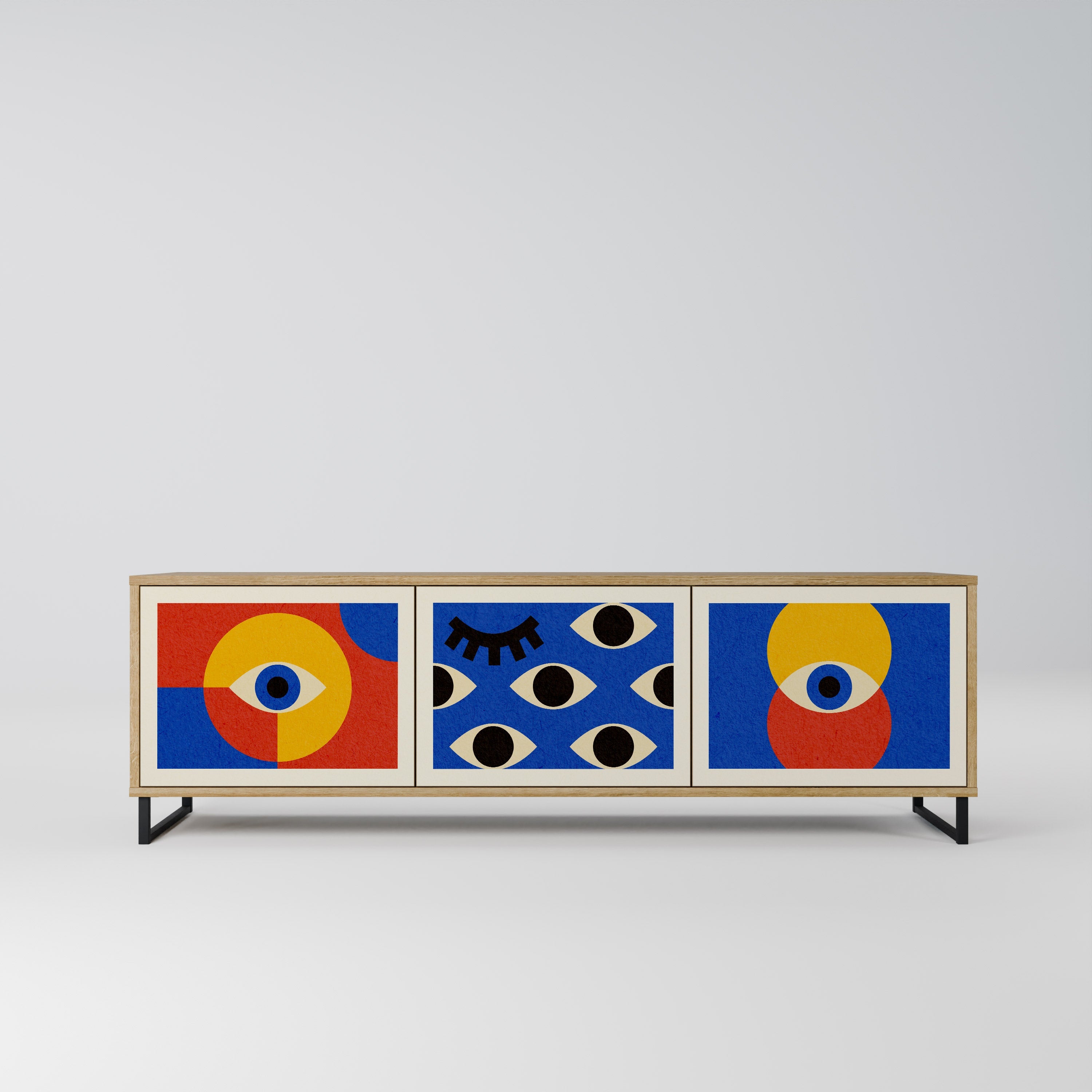 Meuble TV 3 portes GEOMETRIC EYES effet chêne