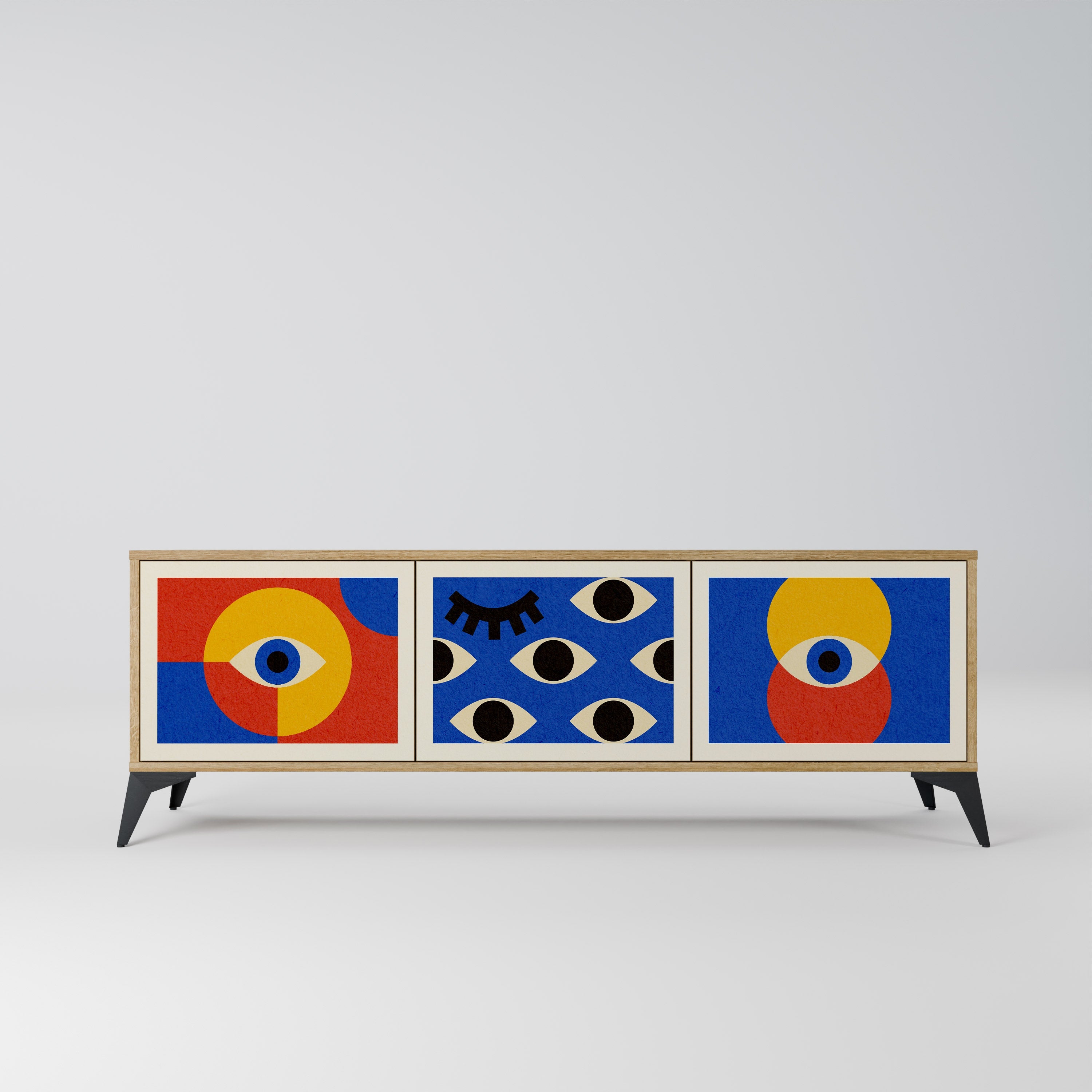 Meuble TV 3 portes GEOMETRIC EYES effet chêne