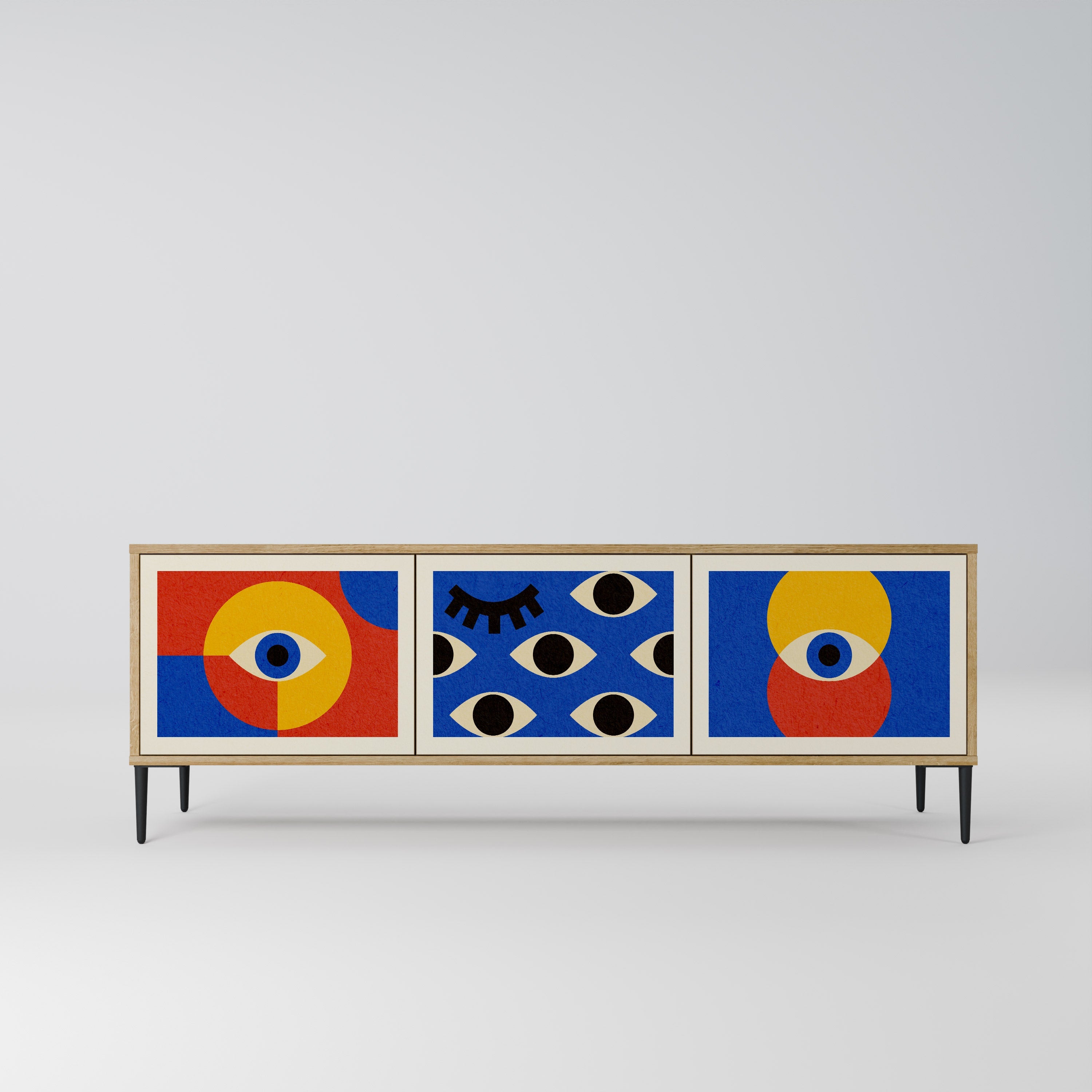 Meuble TV 3 portes GEOMETRIC EYES effet chêne