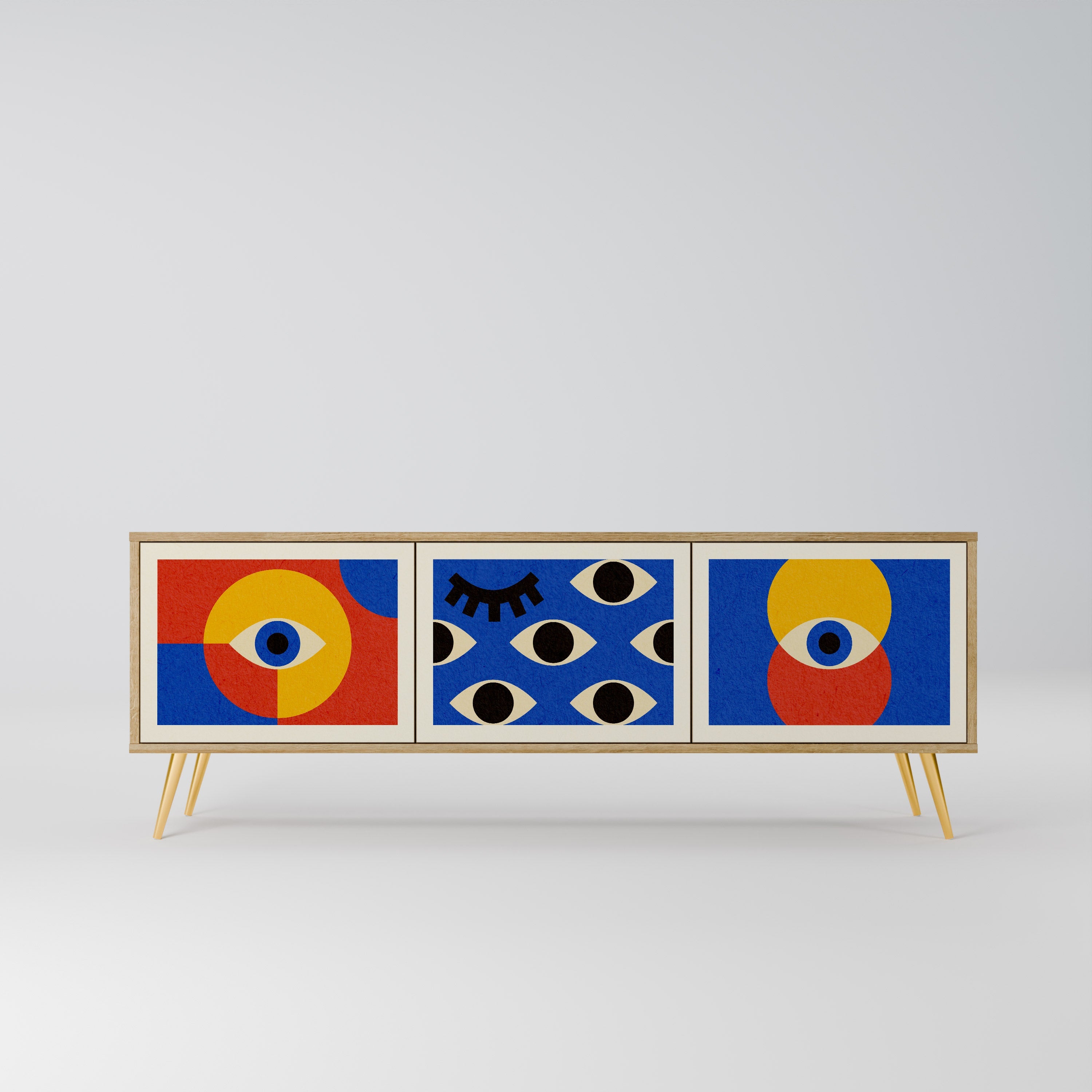 Meuble TV 3 portes GEOMETRIC EYES effet chêne