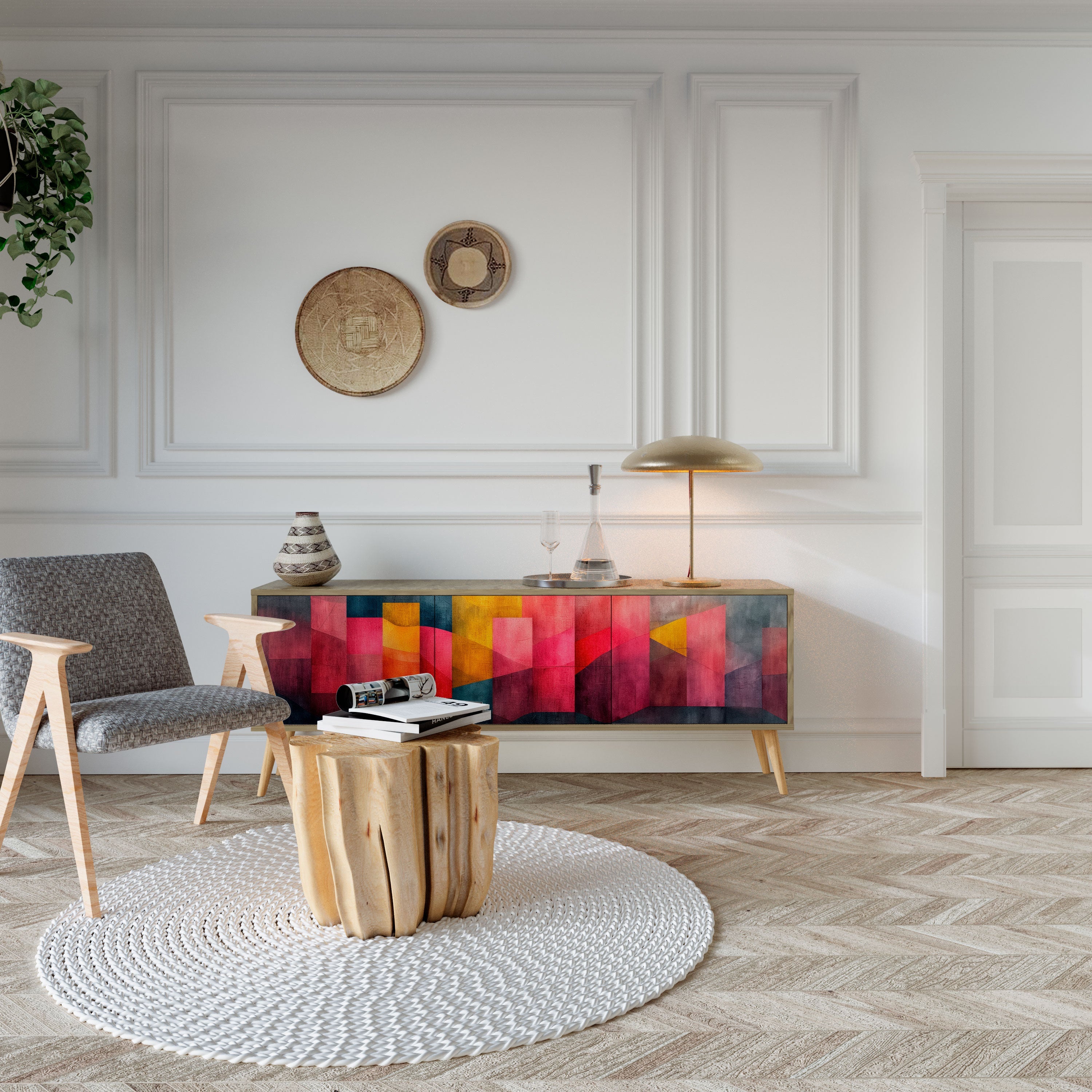 Meuble TV 3 portes COLORFUL SOUNDS effet chêne