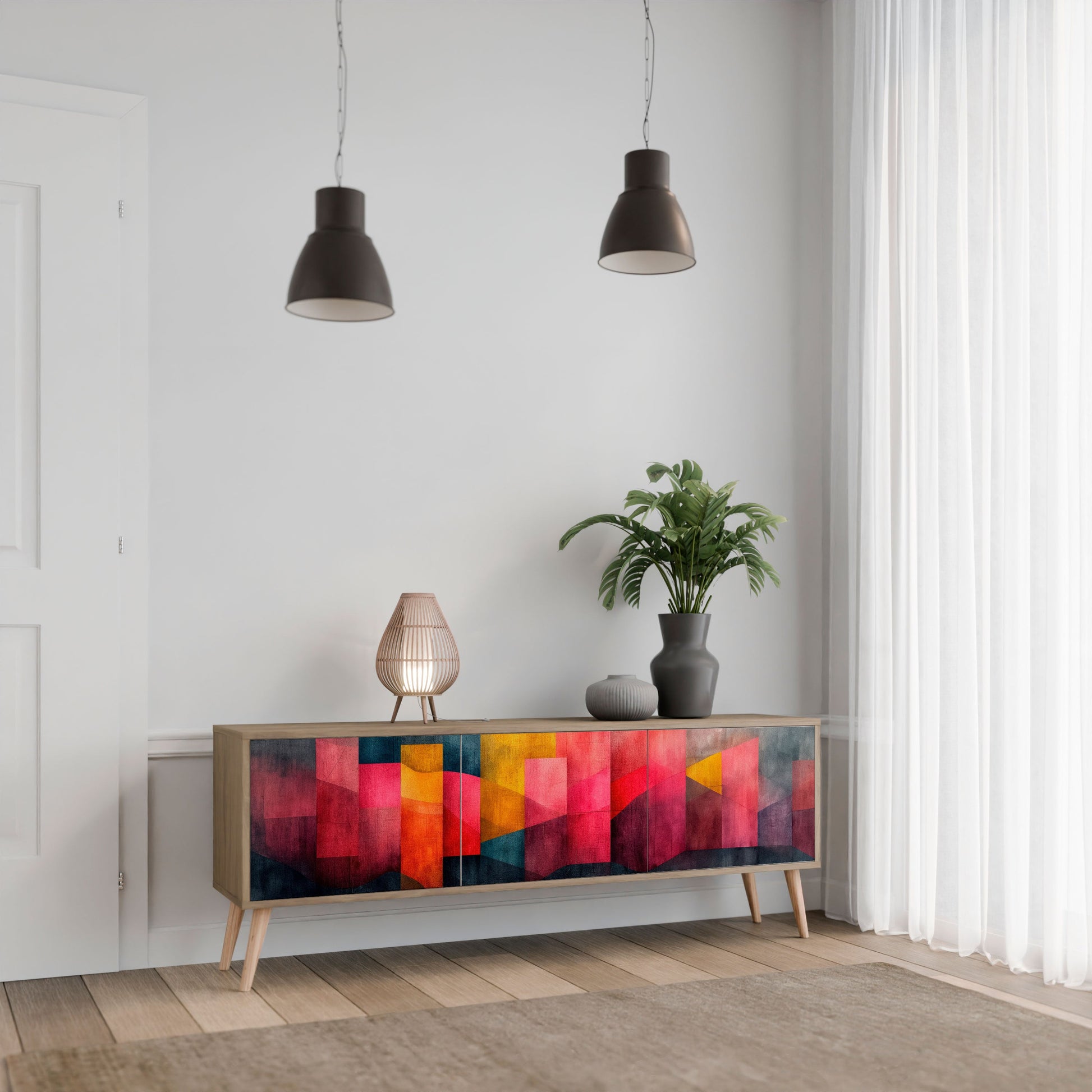 COLORFUL SOUNDS 3-Door TV Stand in Oak Effect