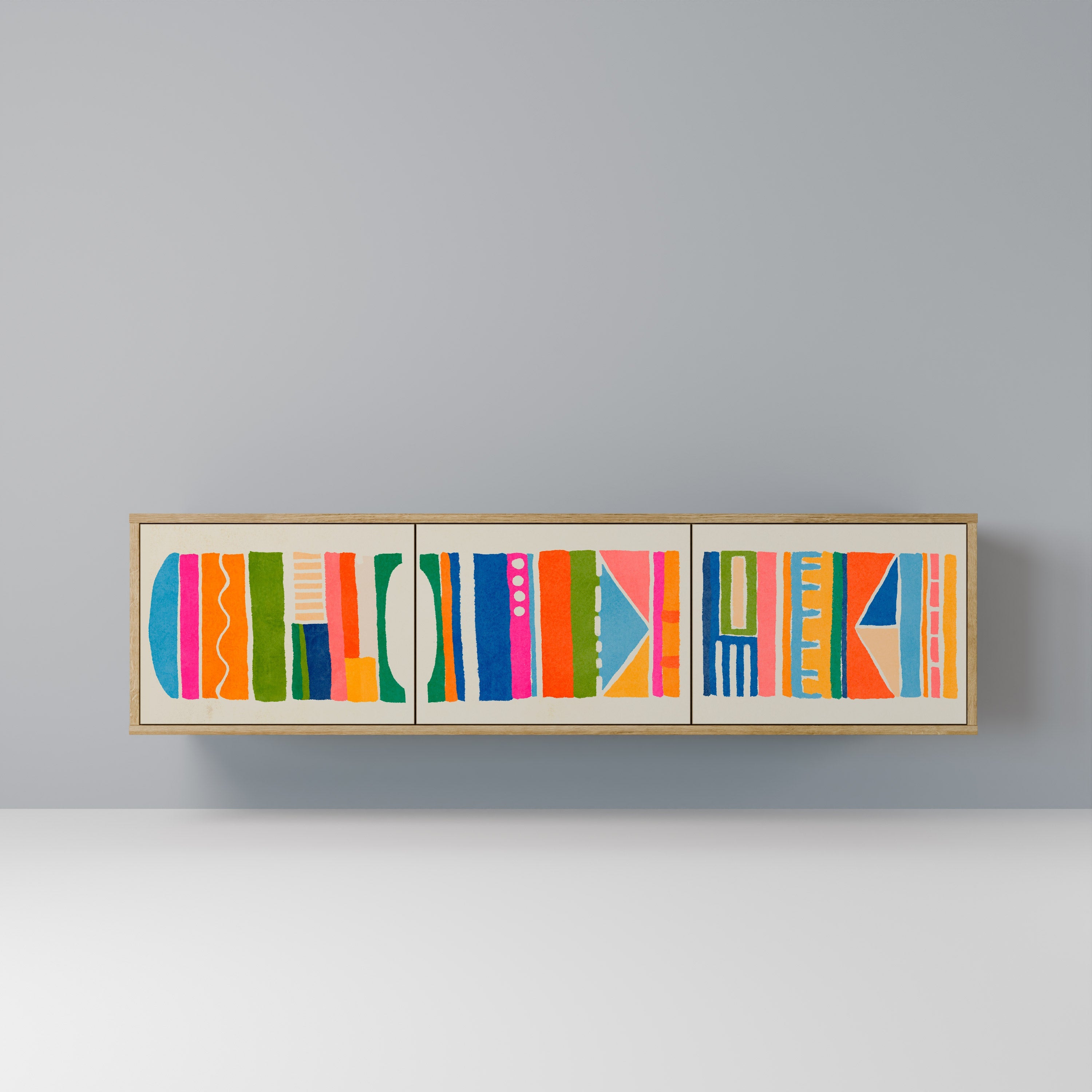 Meuble TV 3 portes GEOMETRIC SHINE effet chêne