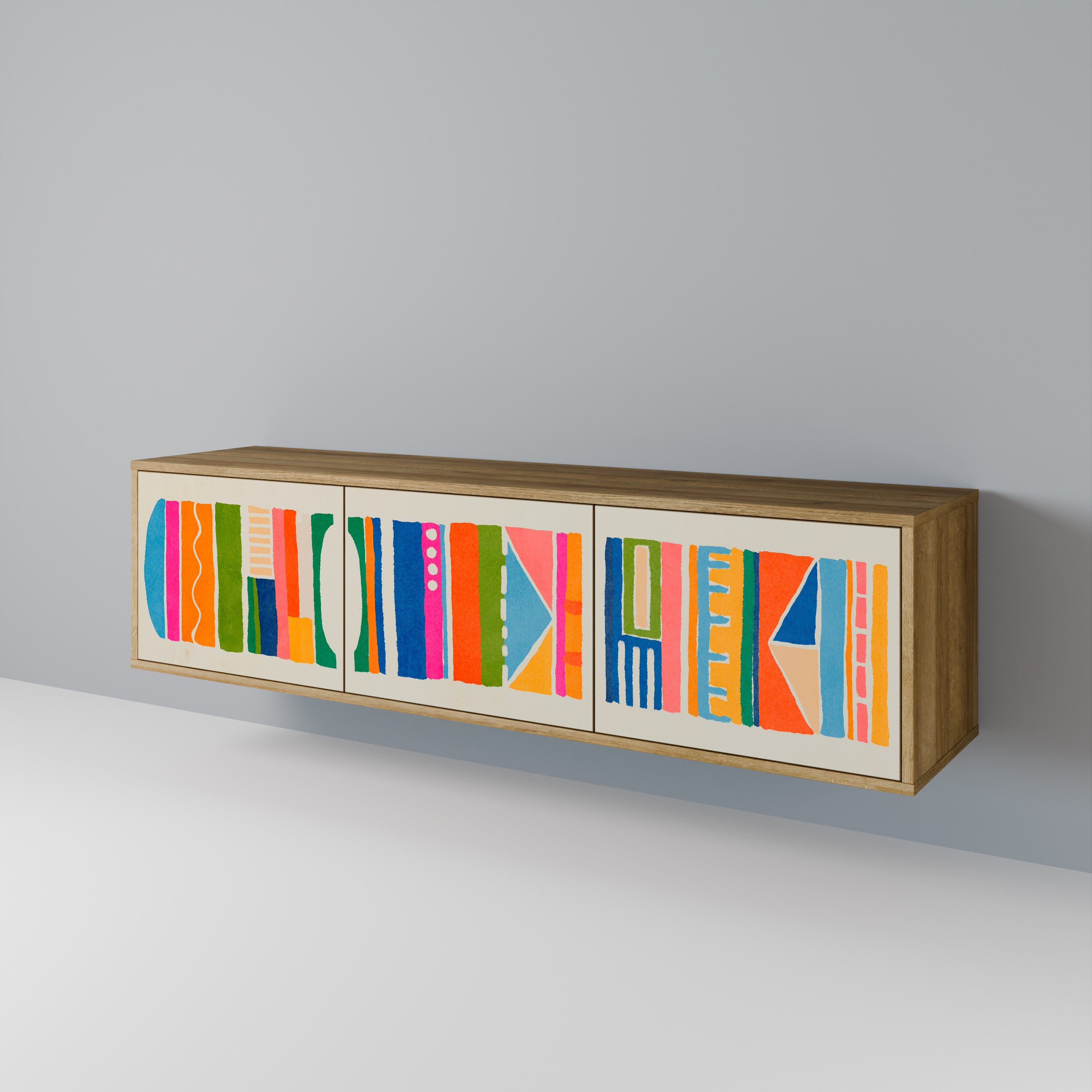 Meuble TV 3 portes GEOMETRIC SHINE effet chêne