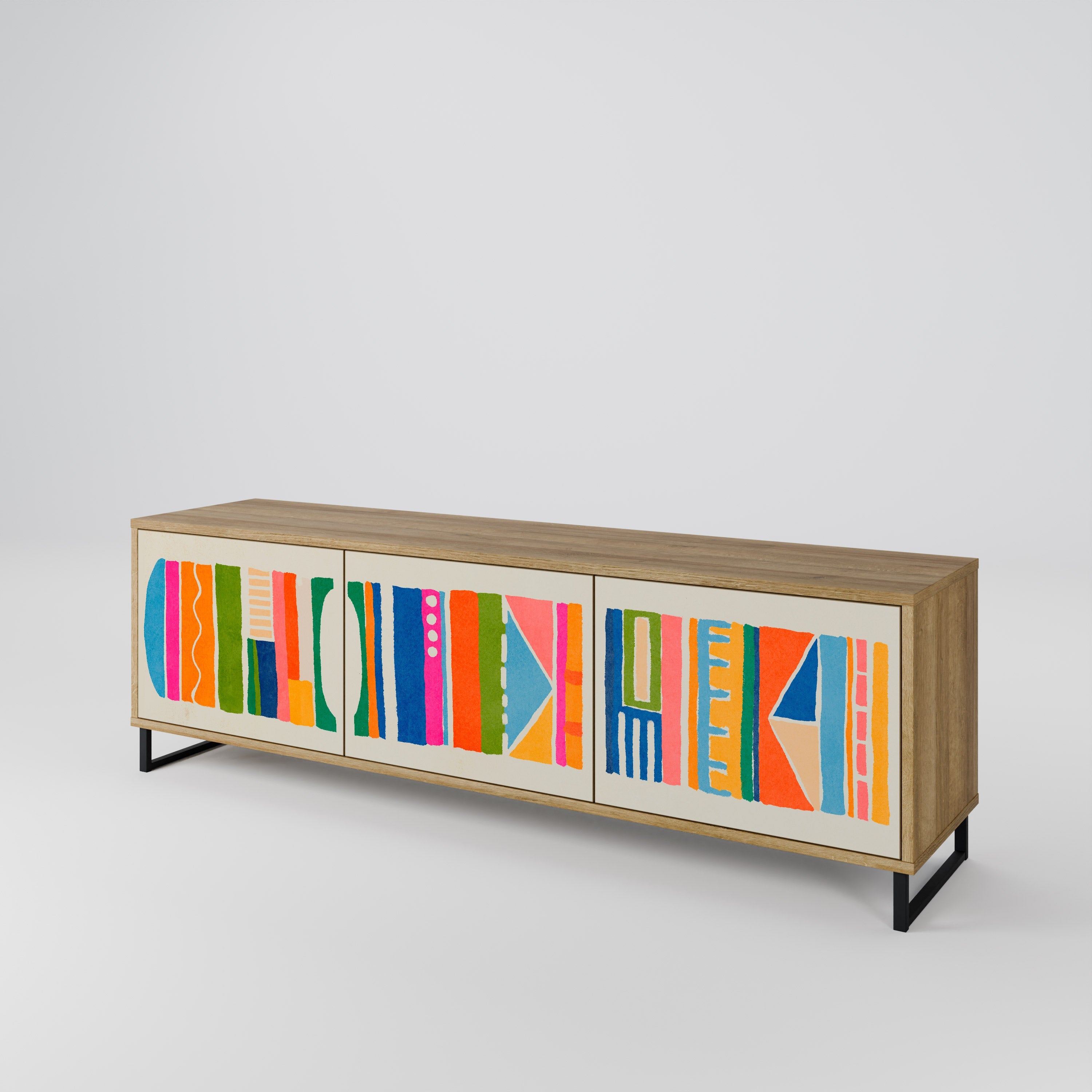 Meuble TV 3 portes GEOMETRIC SHINE effet chêne