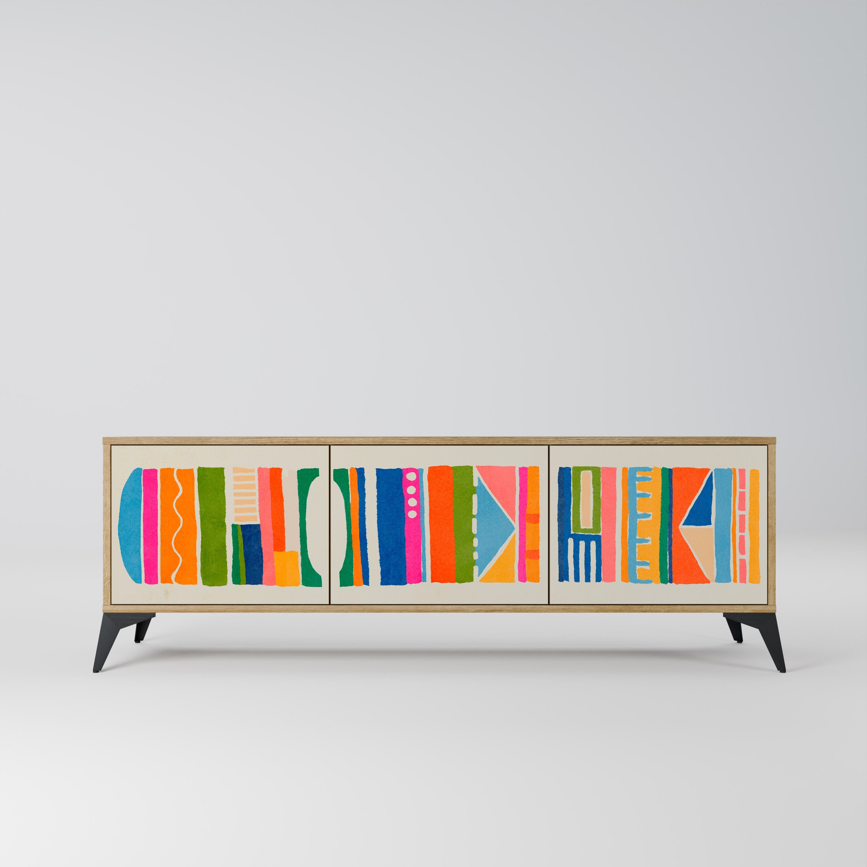 Meuble TV 3 portes GEOMETRIC SHINE effet chêne