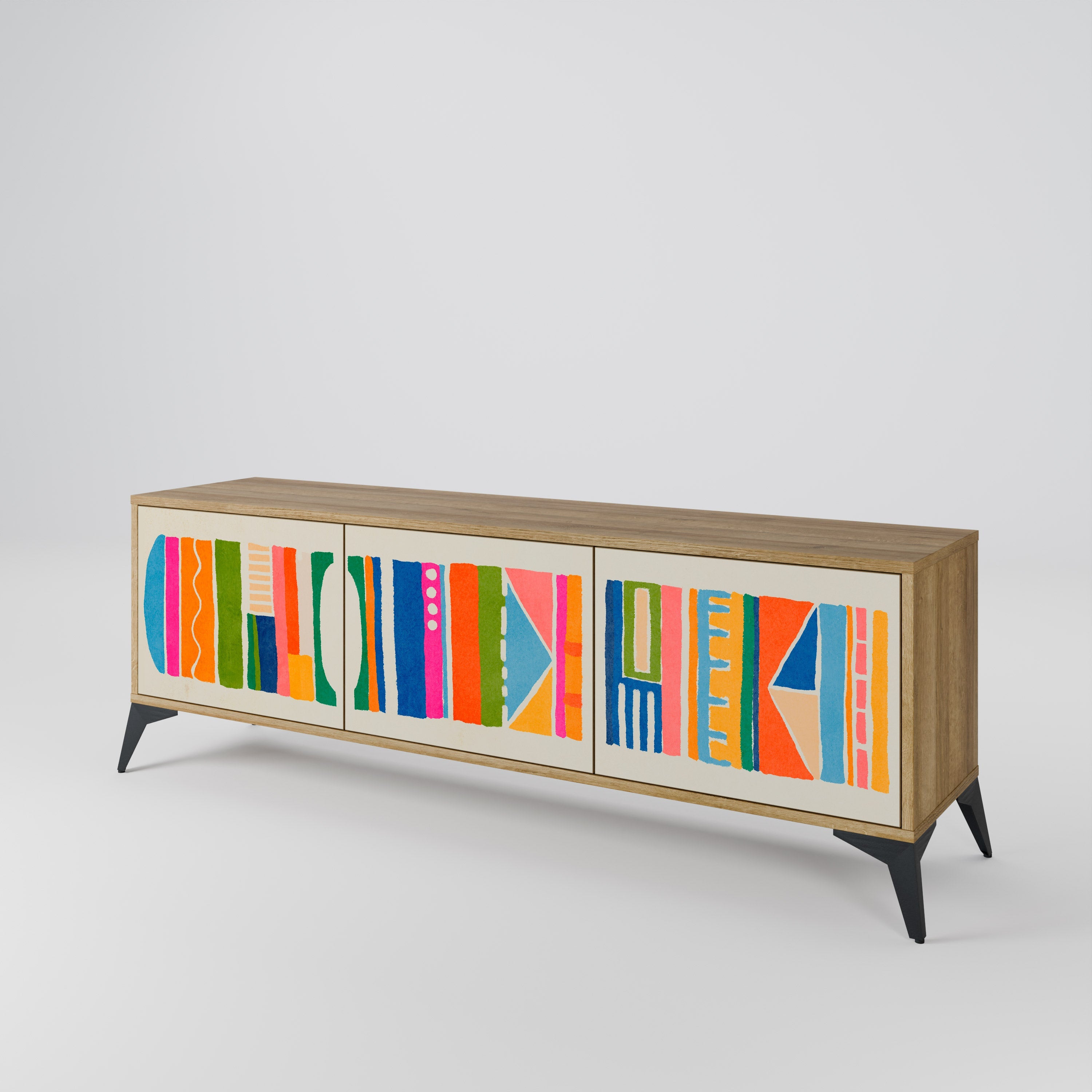 Meuble TV 3 portes GEOMETRIC SHINE effet chêne