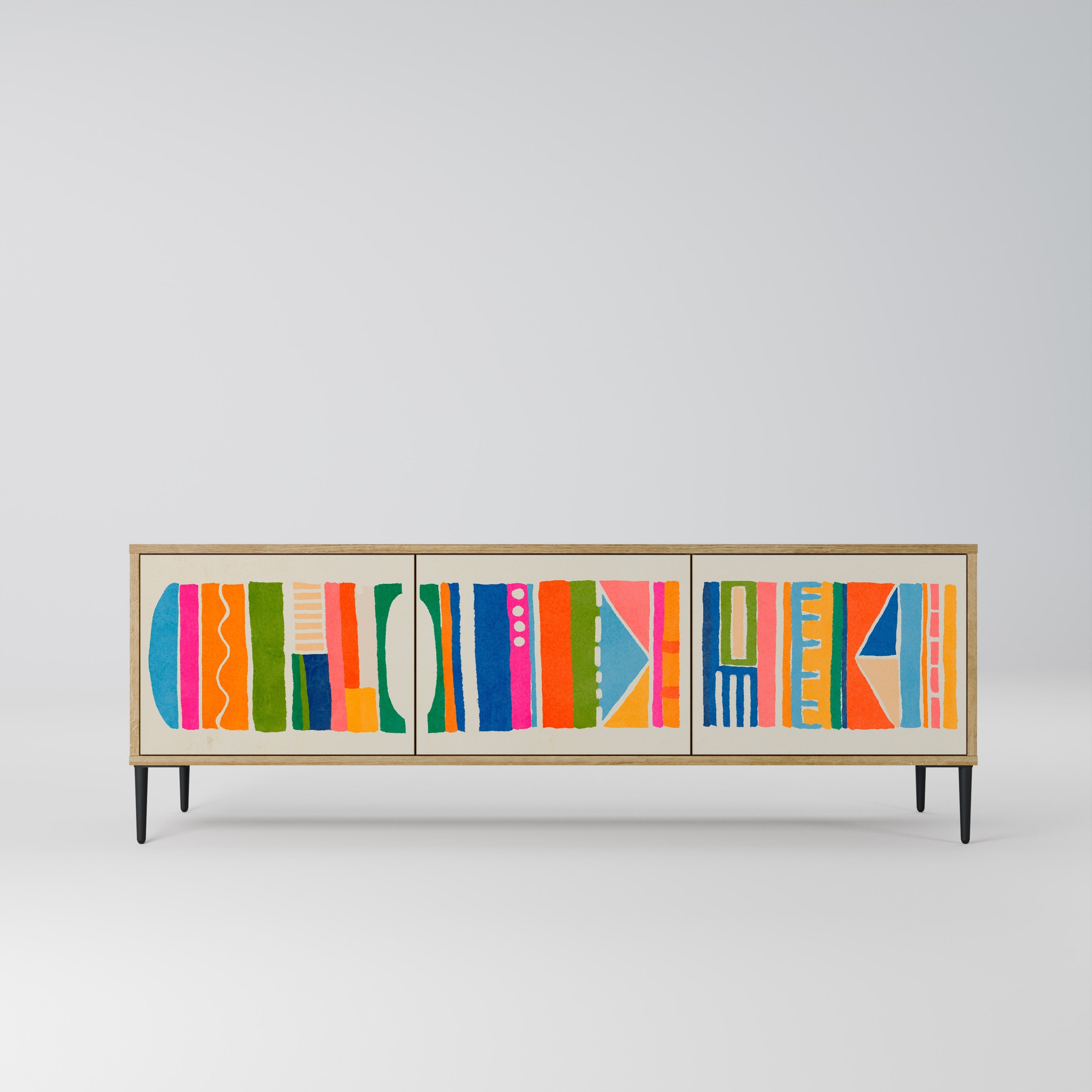 Meuble TV 3 portes GEOMETRIC SHINE effet chêne