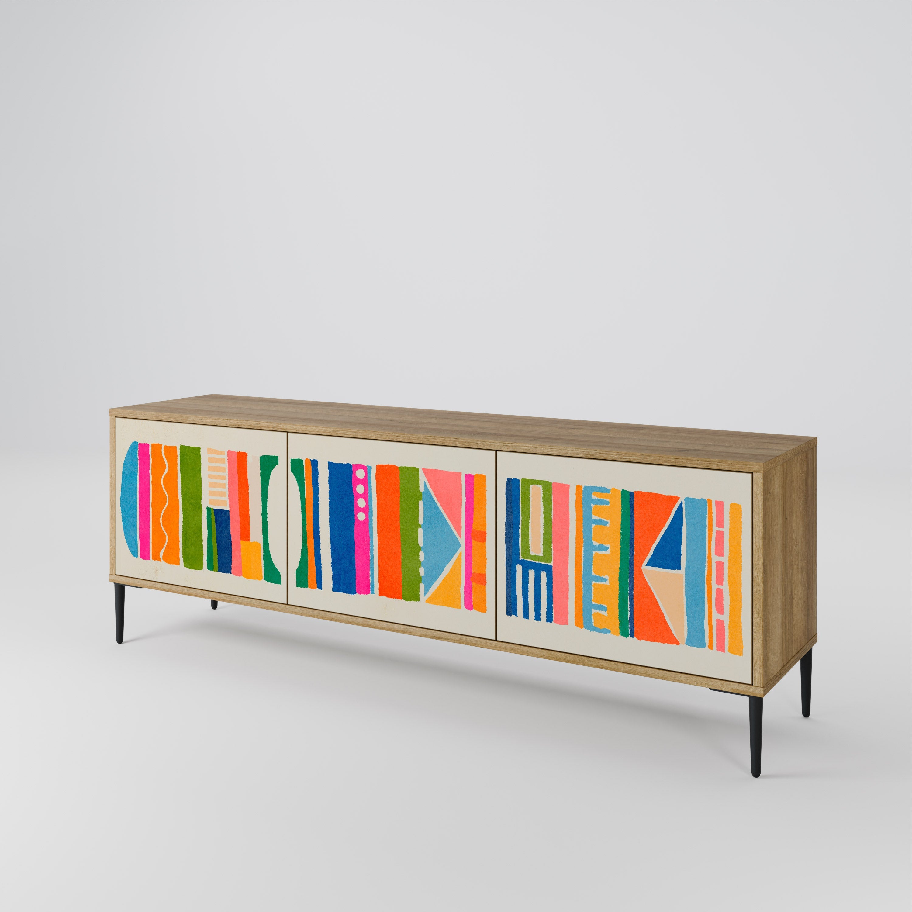 Meuble TV 3 portes GEOMETRIC SHINE effet chêne