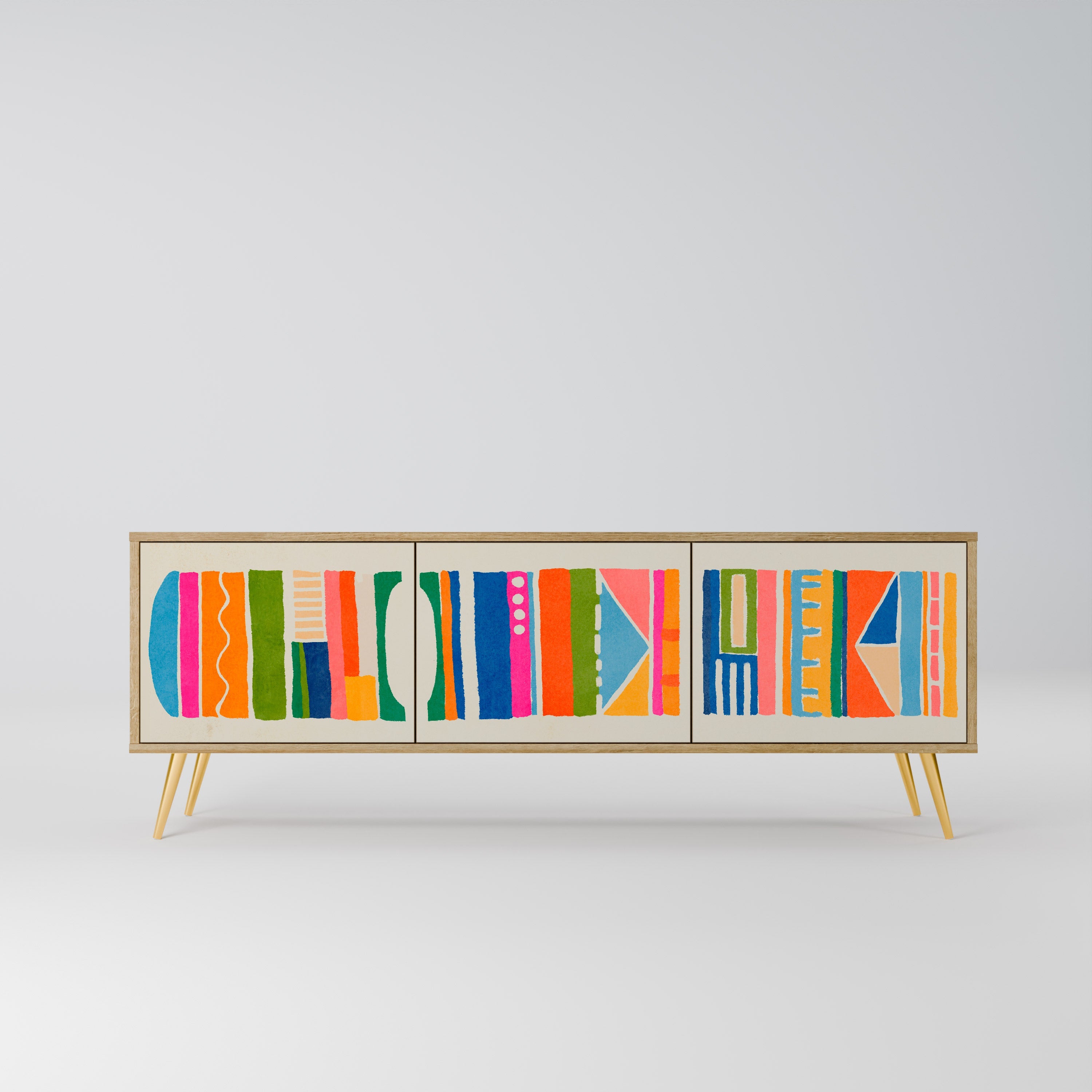 Meuble TV 3 portes GEOMETRIC SHINE effet chêne