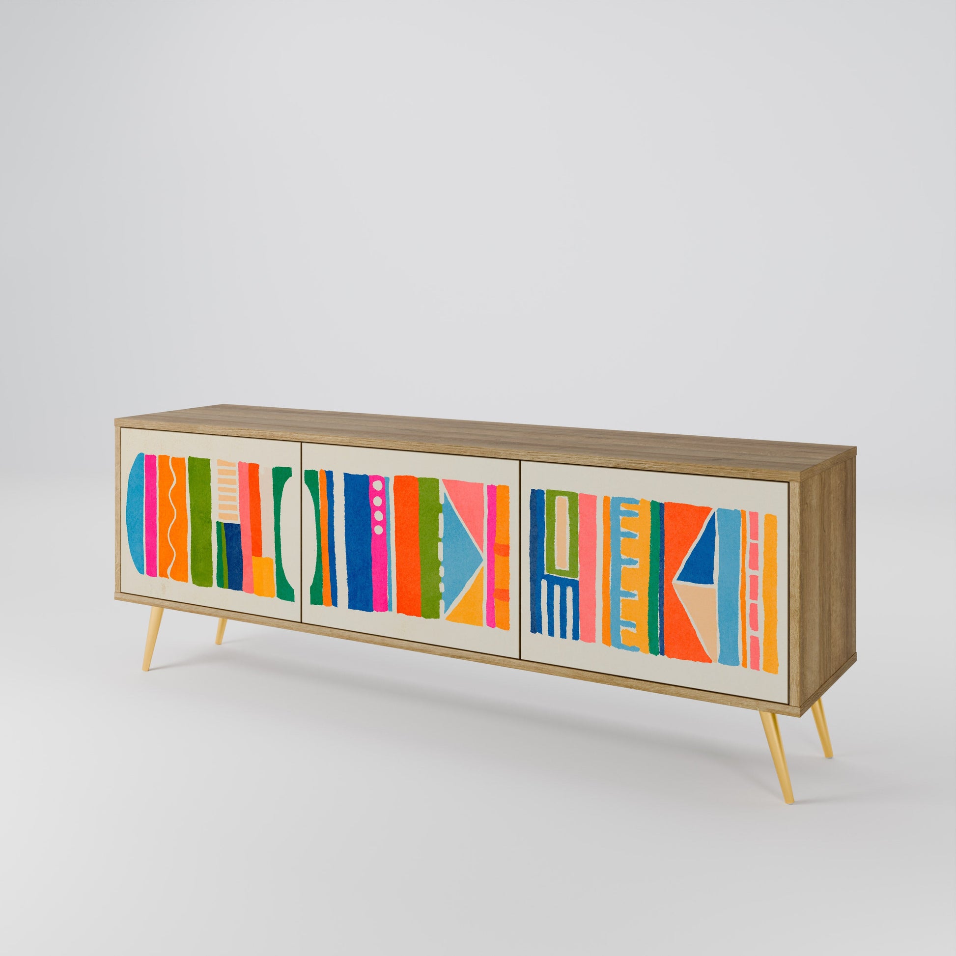 GEOMETRIC SHINE 3-Door TV Stand in Oak Effect