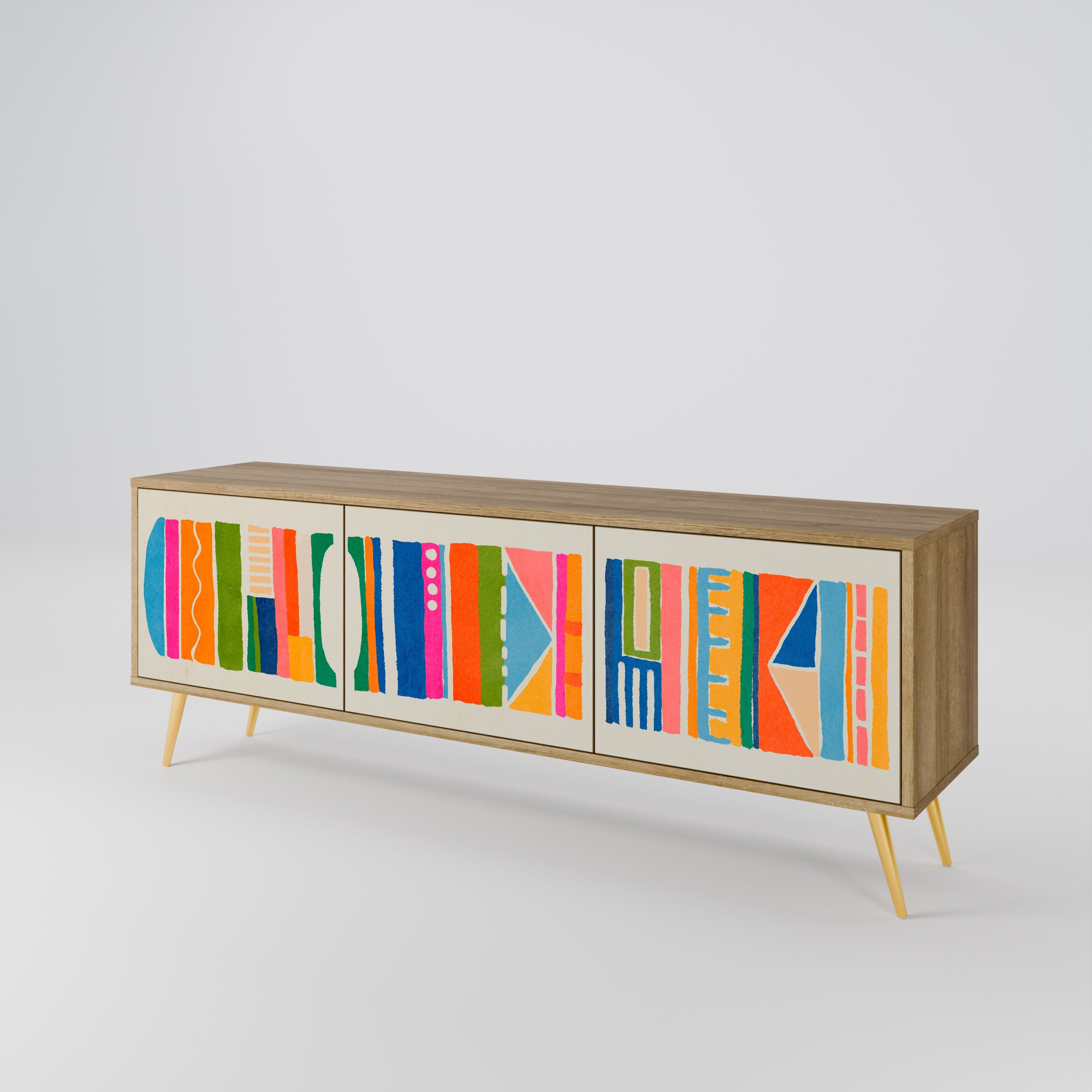 Meuble TV 3 portes GEOMETRIC SHINE effet chêne