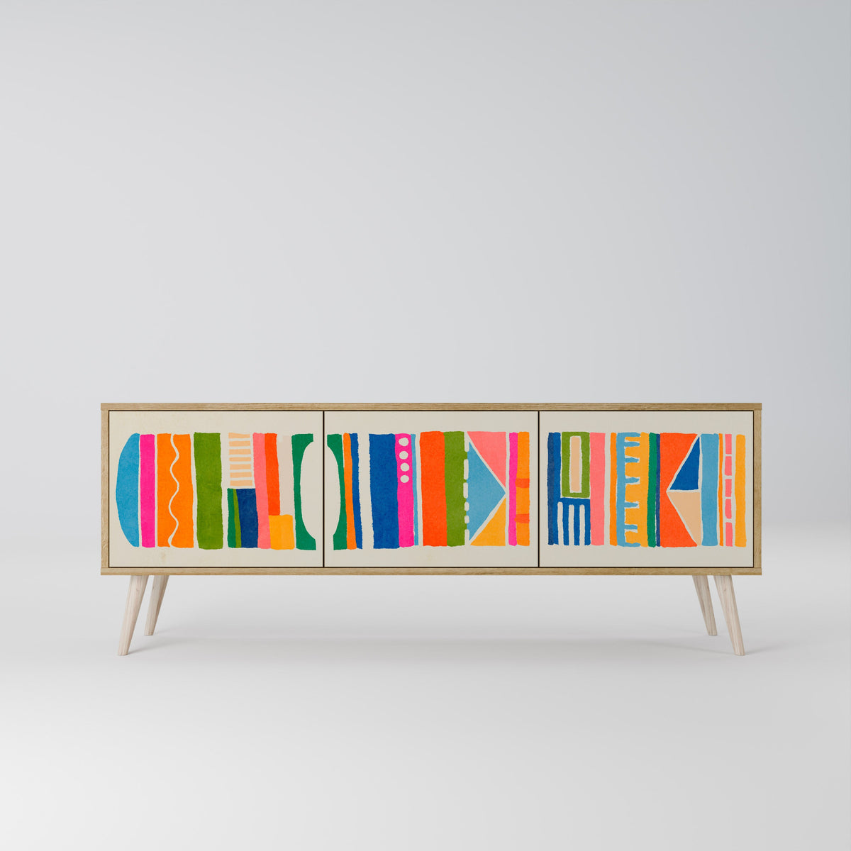 GEOMETRIC SHINE 3-Door TV Stand in Oak Effect