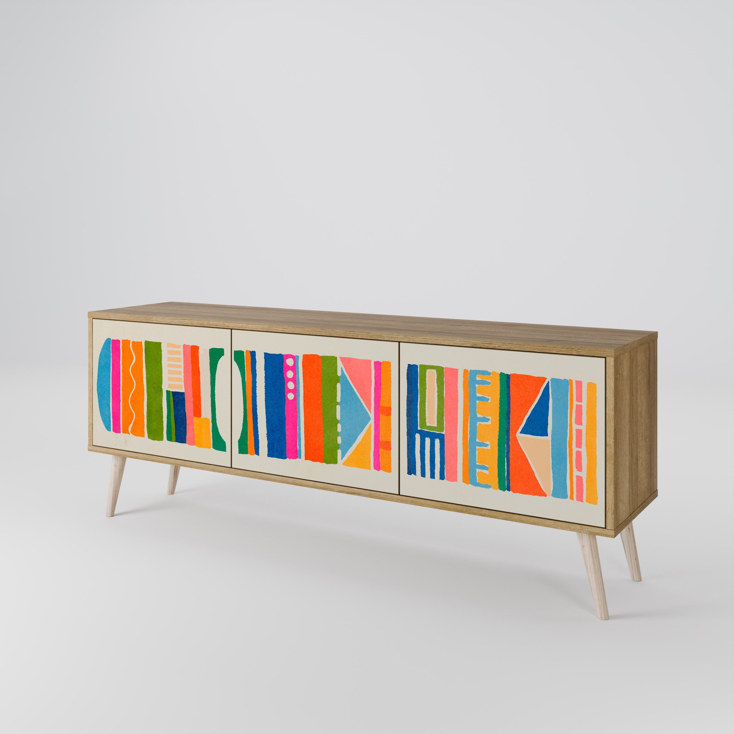 Meuble TV 3 portes GEOMETRIC SHINE effet chêne