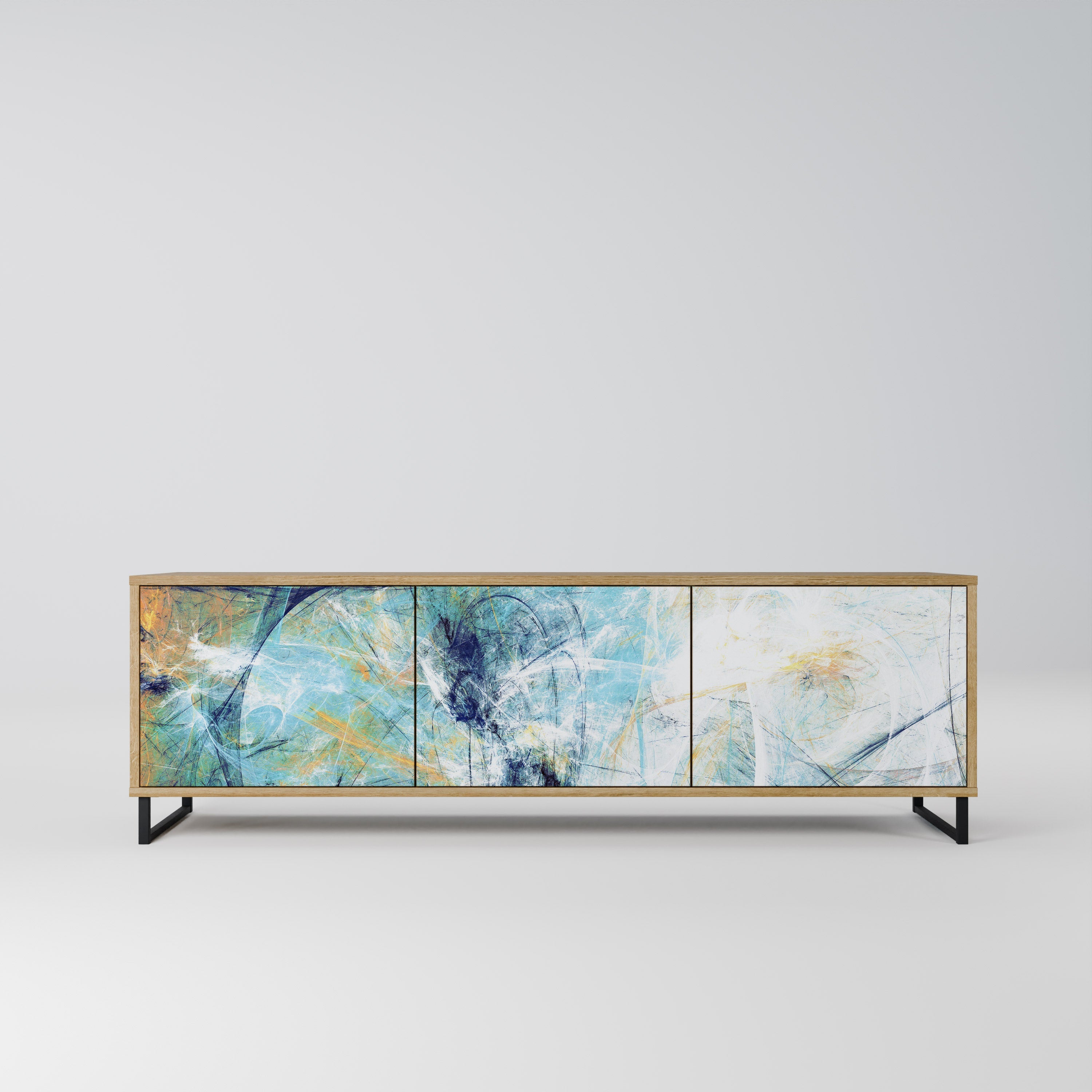 RÉFLEXIONS ABSTRAITES Meuble TV 3 portes effet chêne