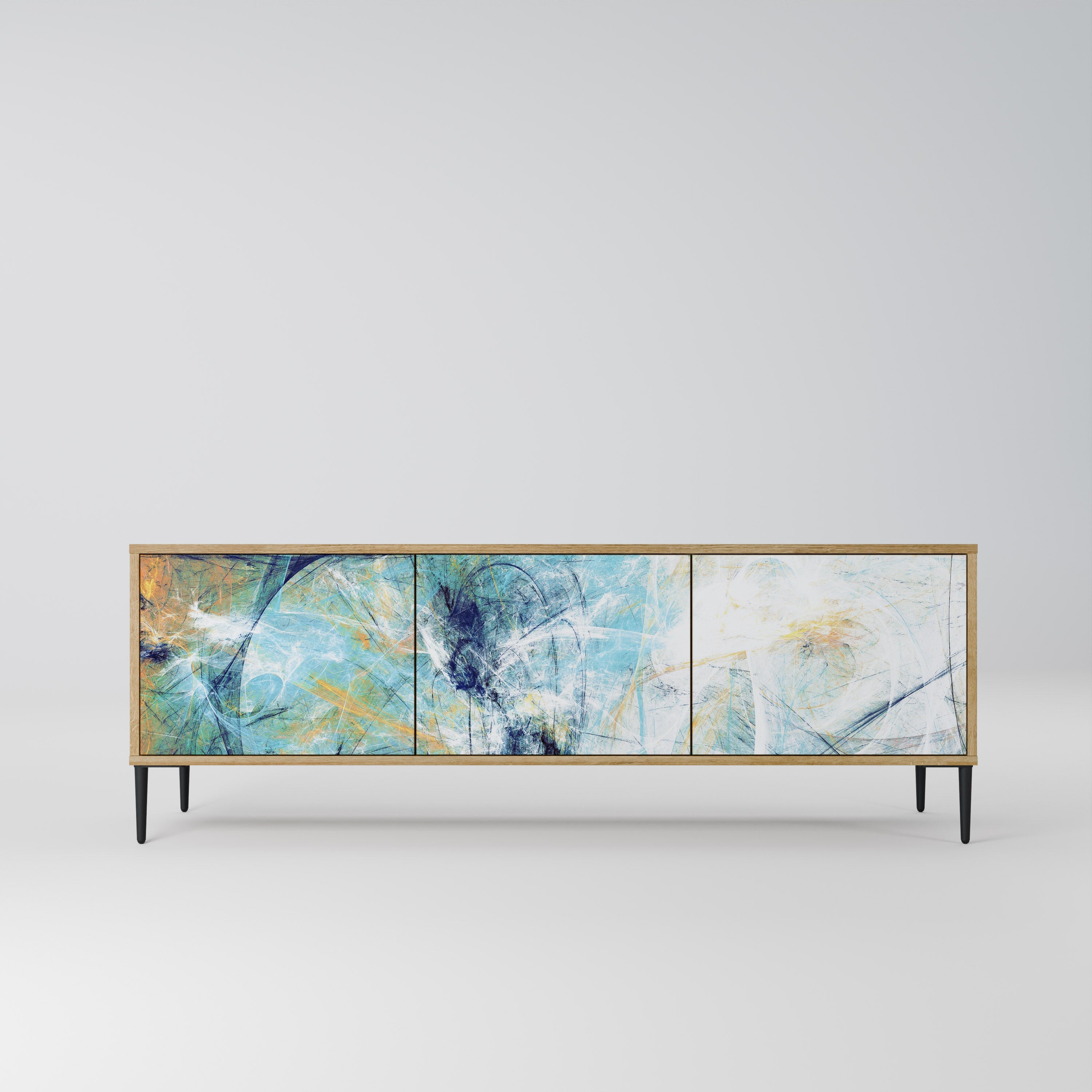 RÉFLEXIONS ABSTRAITES Meuble TV 3 portes effet chêne