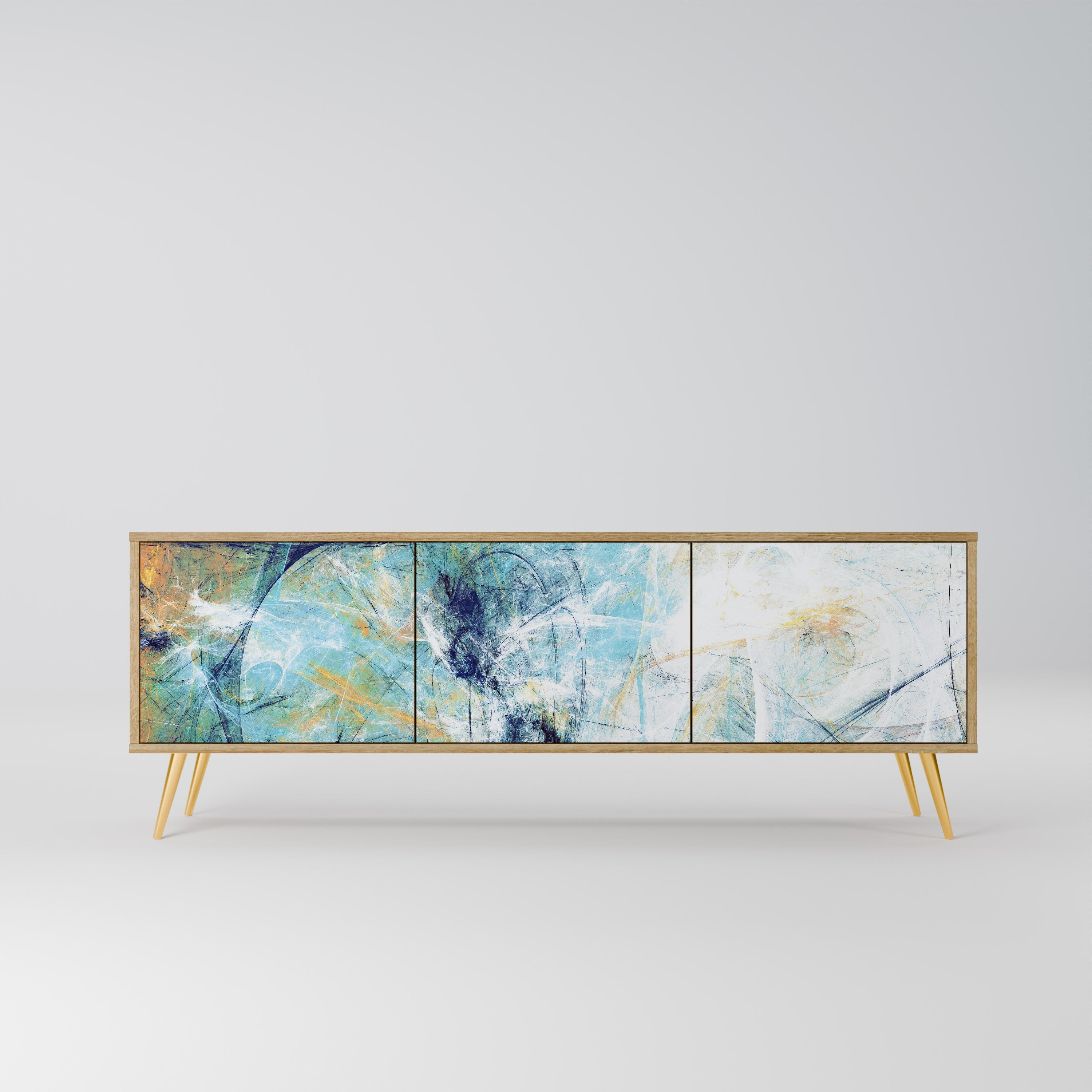 RÉFLEXIONS ABSTRAITES Meuble TV 3 portes effet chêne