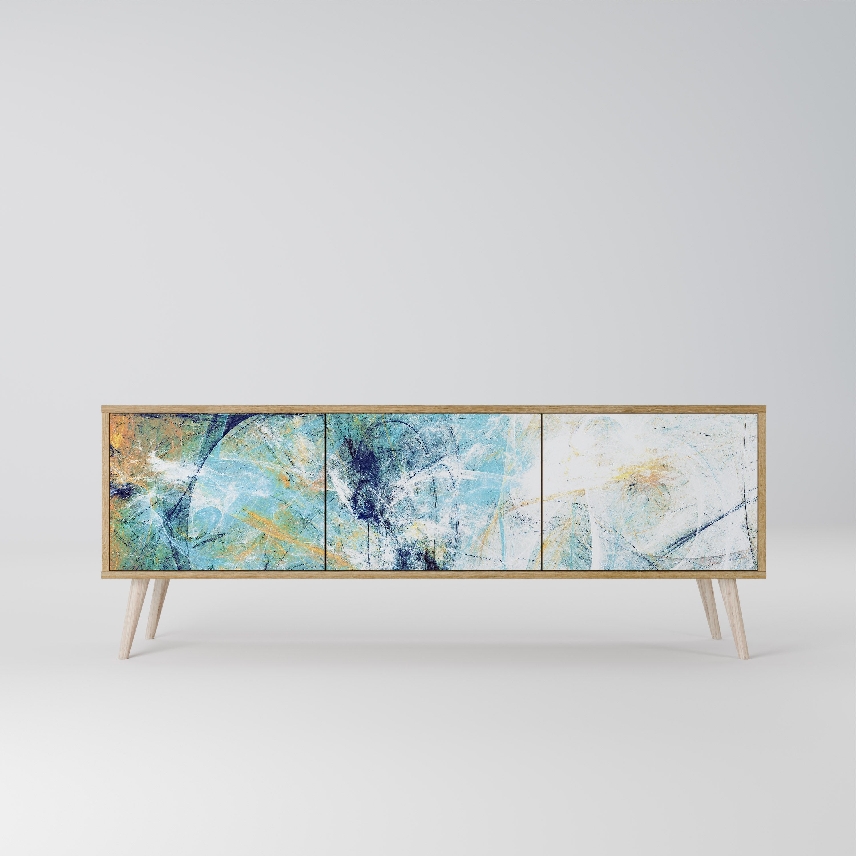 RÉFLEXIONS ABSTRAITES Meuble TV 3 portes effet chêne