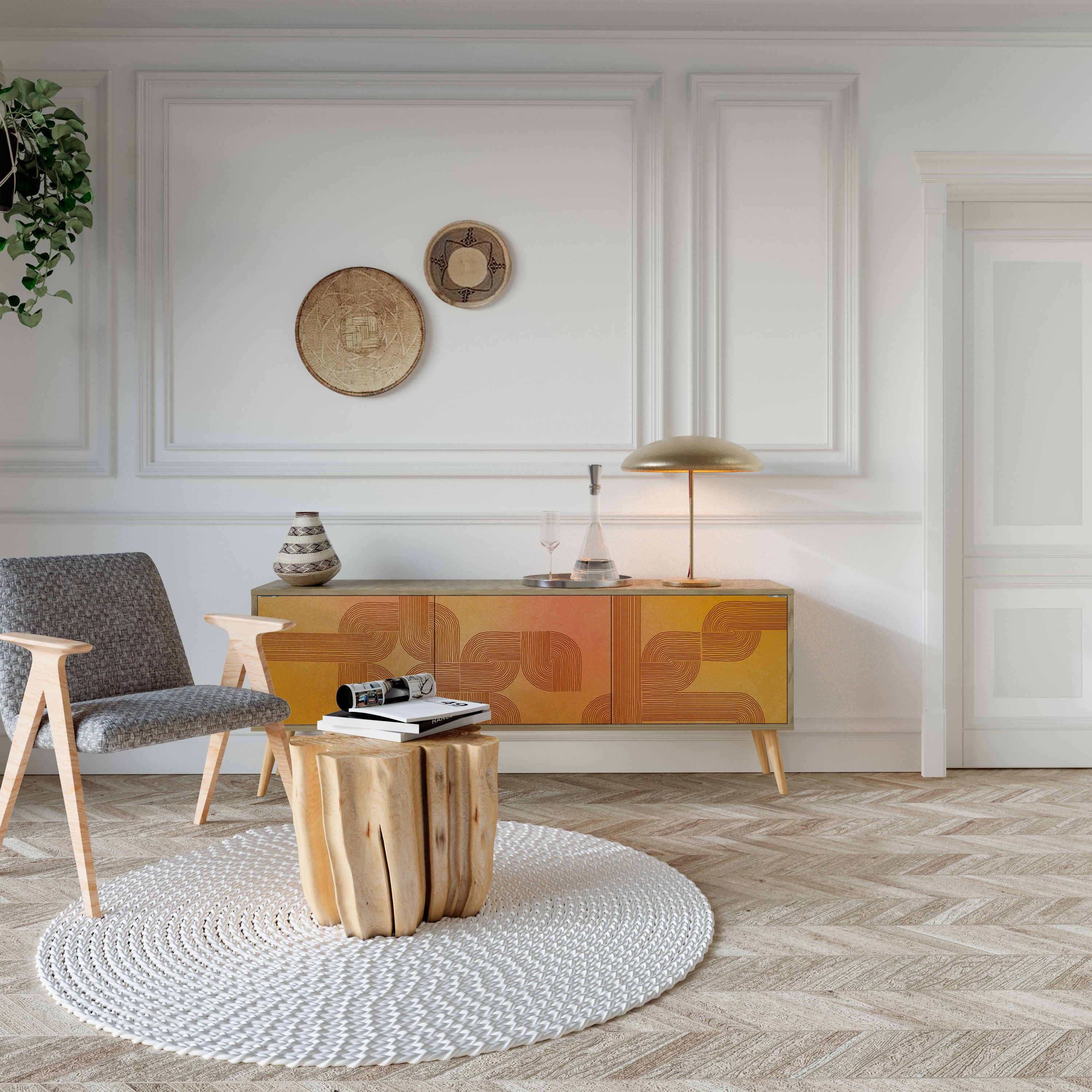 Meuble TV 3 portes effet chêne STRENGTHENING RELATION